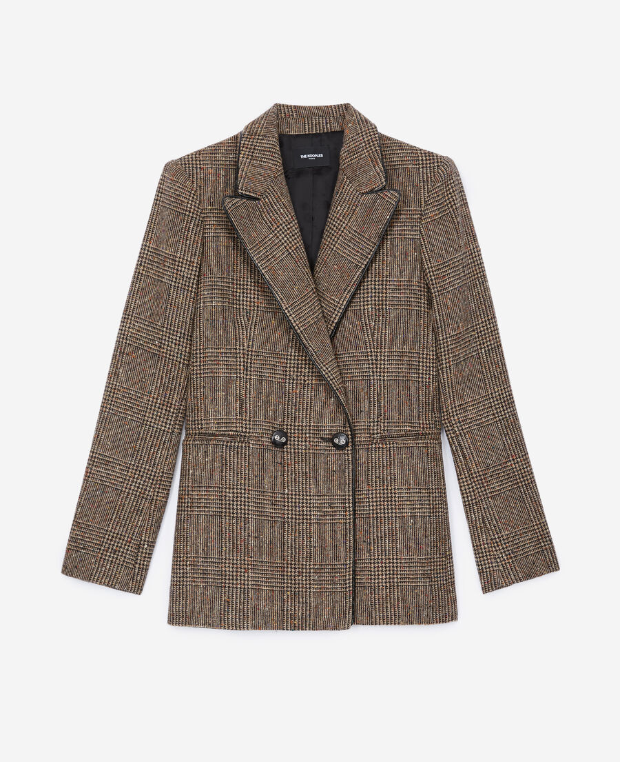 Brown wool jacket with leather detail The Kooples