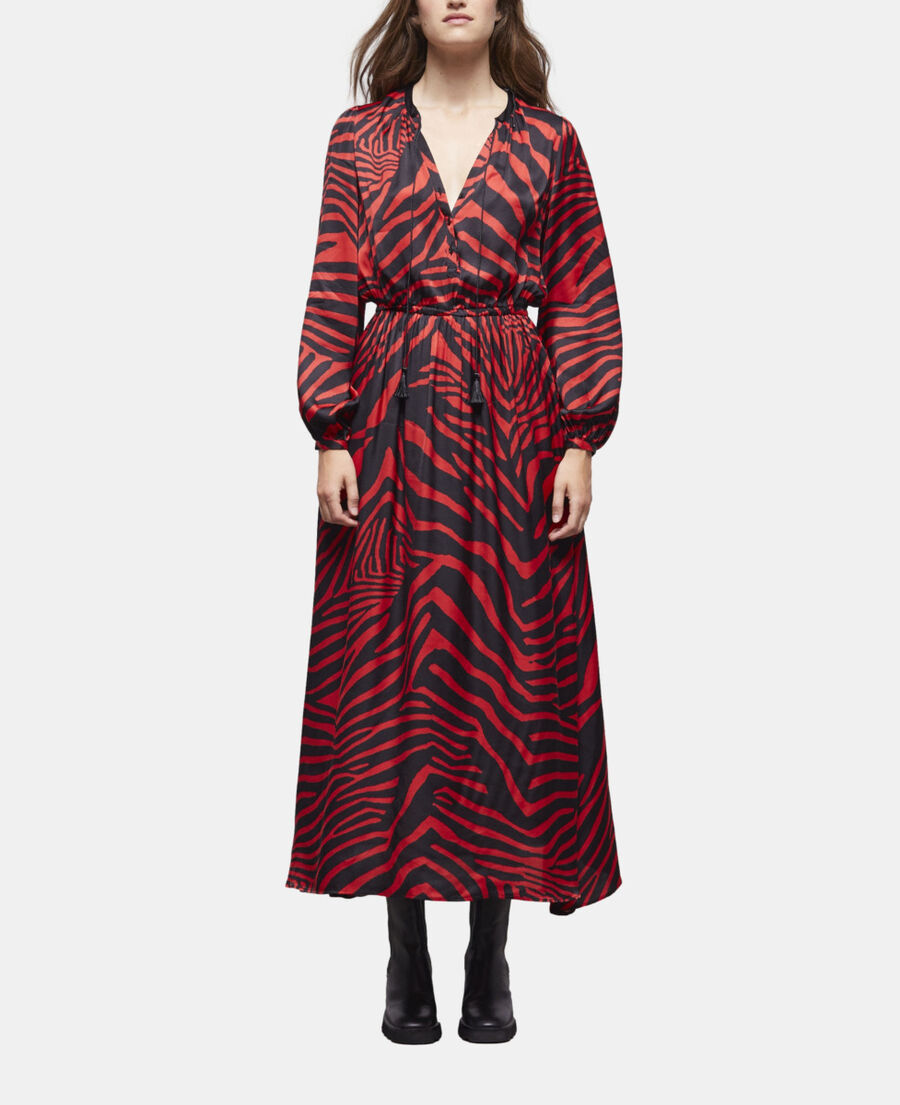 The Kooples WOMEN BLACK - RED long red printed dress