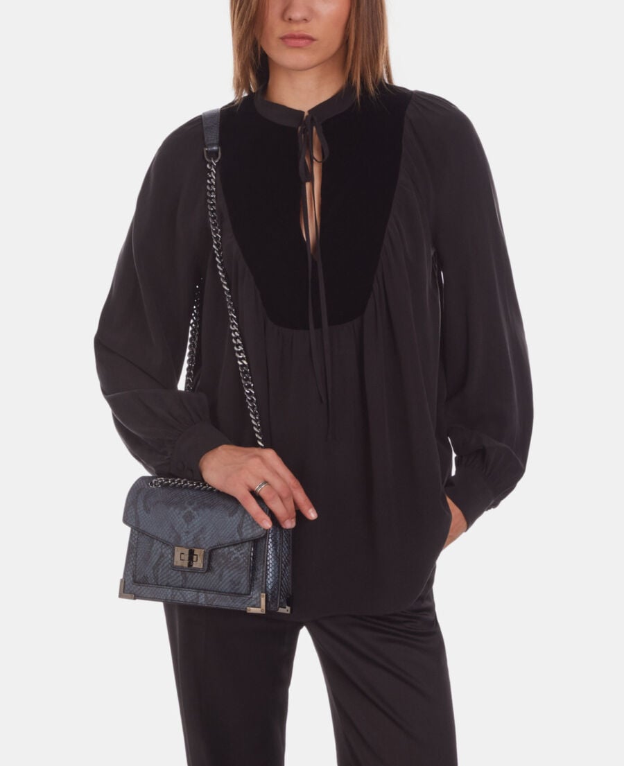 The Kooples WOMEN GRIS BLEU emily chain bag in grey python-effect leather