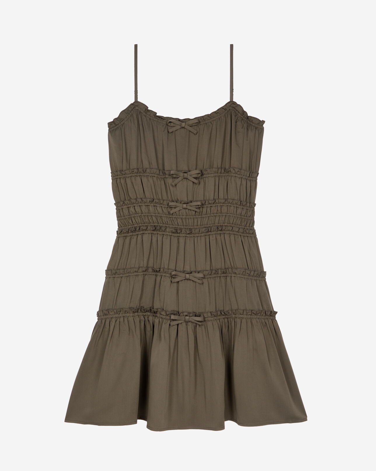 The Kooples WOMEN KAKI STONE short khaki dress with bows