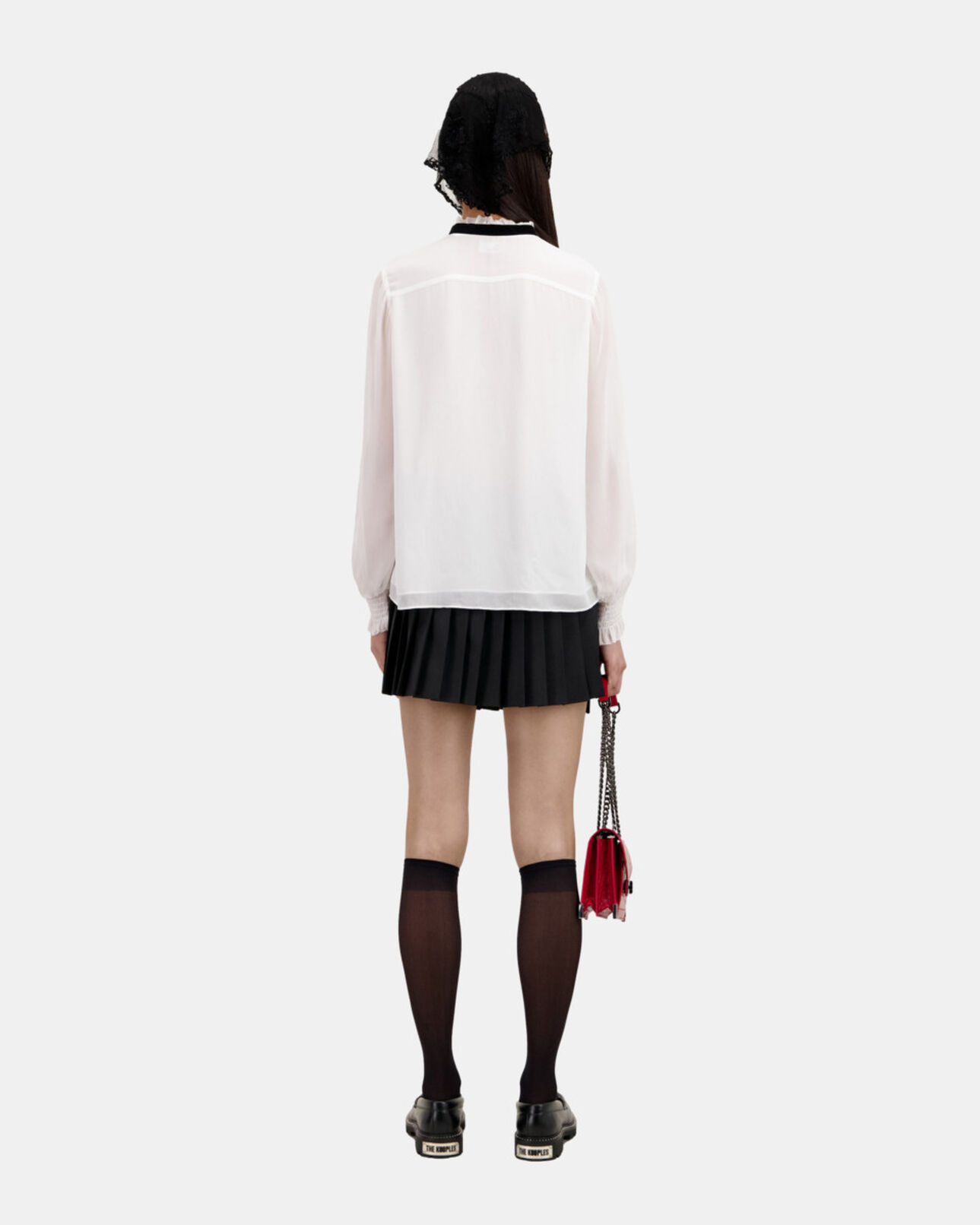 The Kooples WOMEN OFF WHITE ecru top with velvet detail