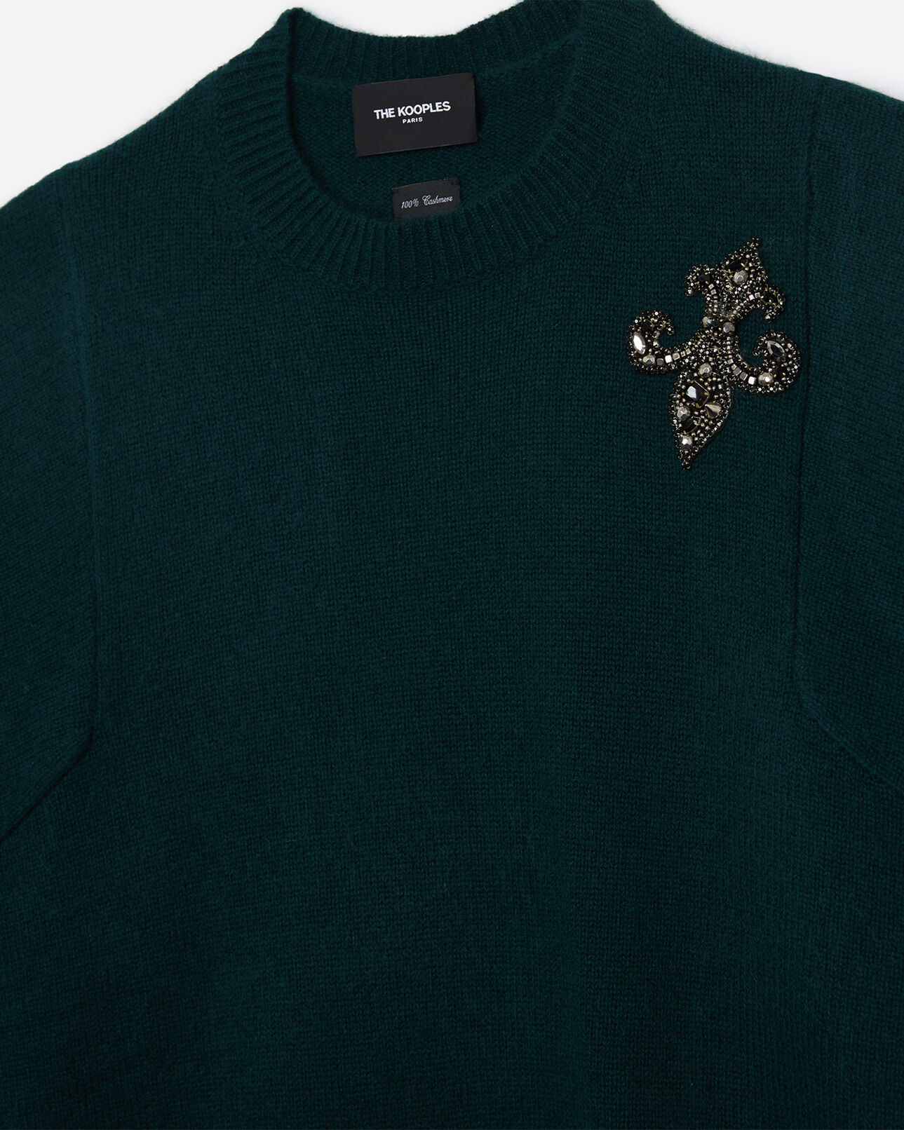 The Kooples FEMME GREEN WOODY pull cachemire vert patch fleur de lys