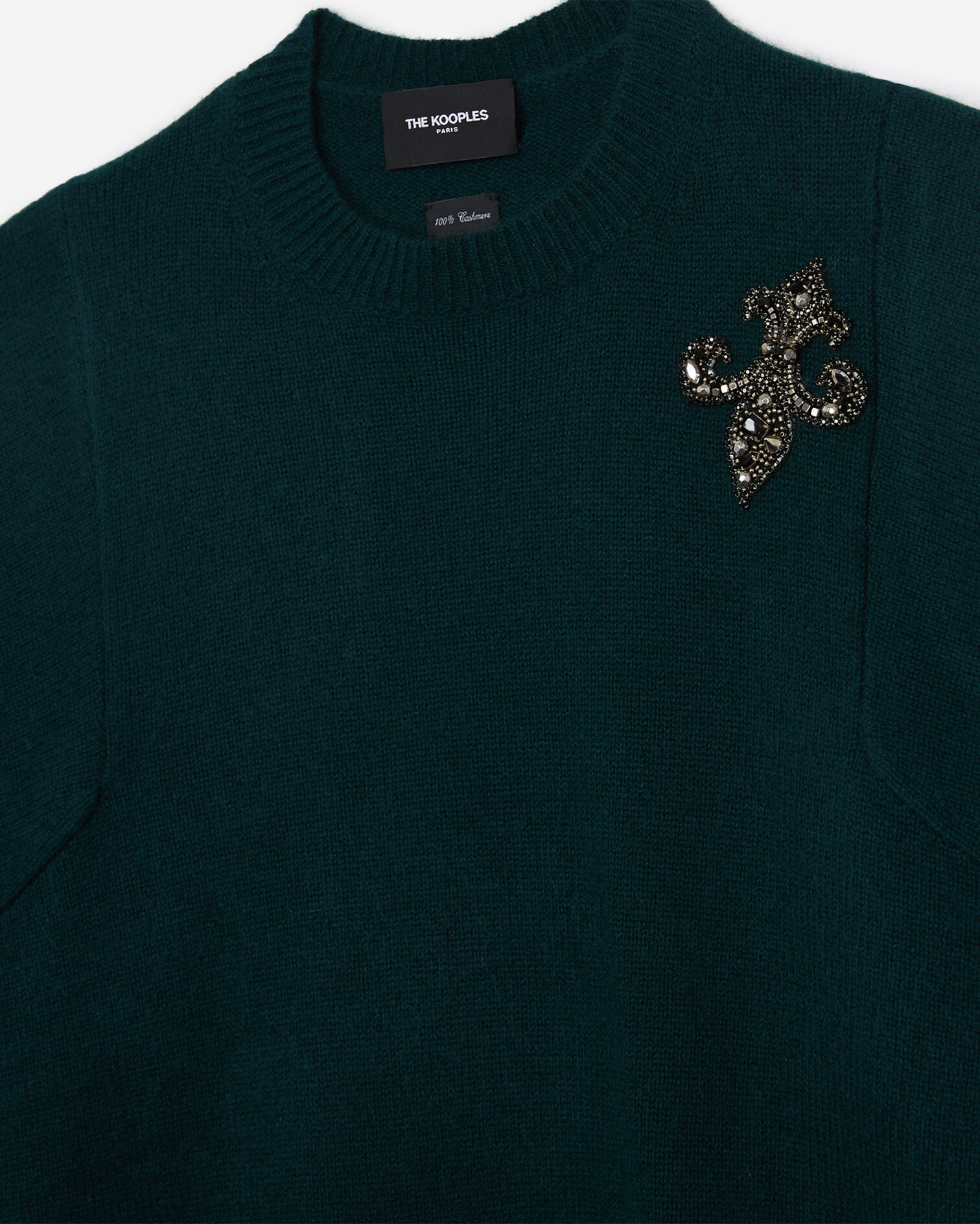 Pull cachemire vert patch fleur de lys, GREEN WOODY, hi-res image number null