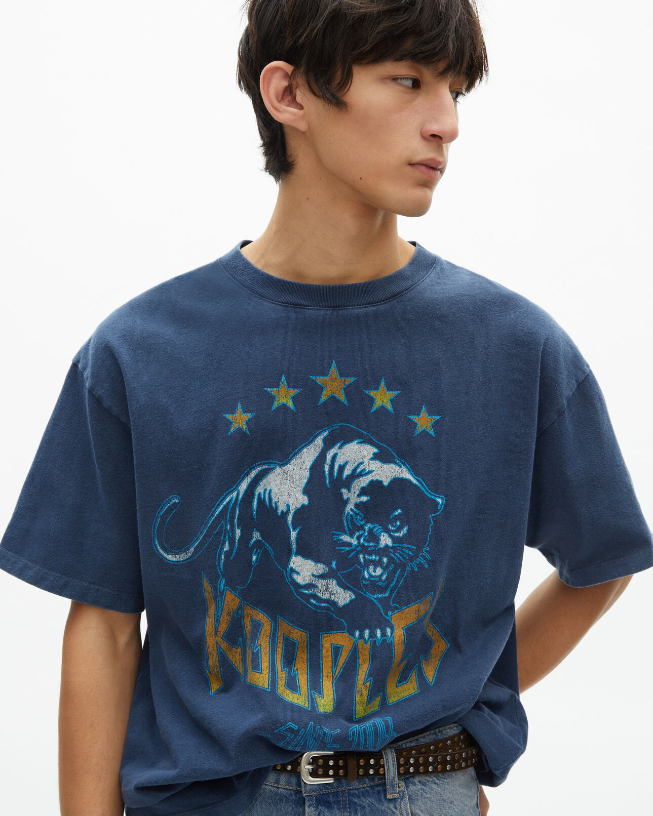 The Kooples HERREN WASHED NAVY t-shirt mit marine-siebdruck