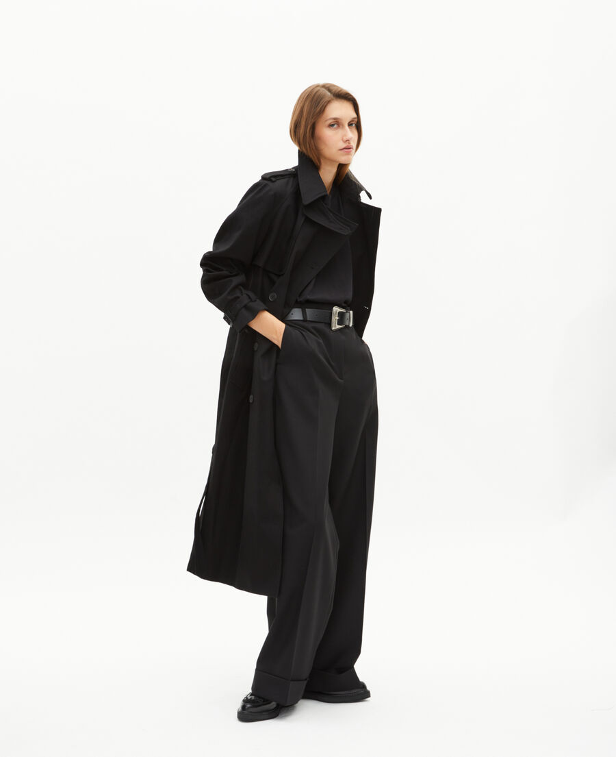 The Kooples WOMEN BLACK long black cotton trench coat