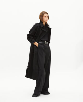 The Kooples WOMEN BLACK long black cotton trench coat