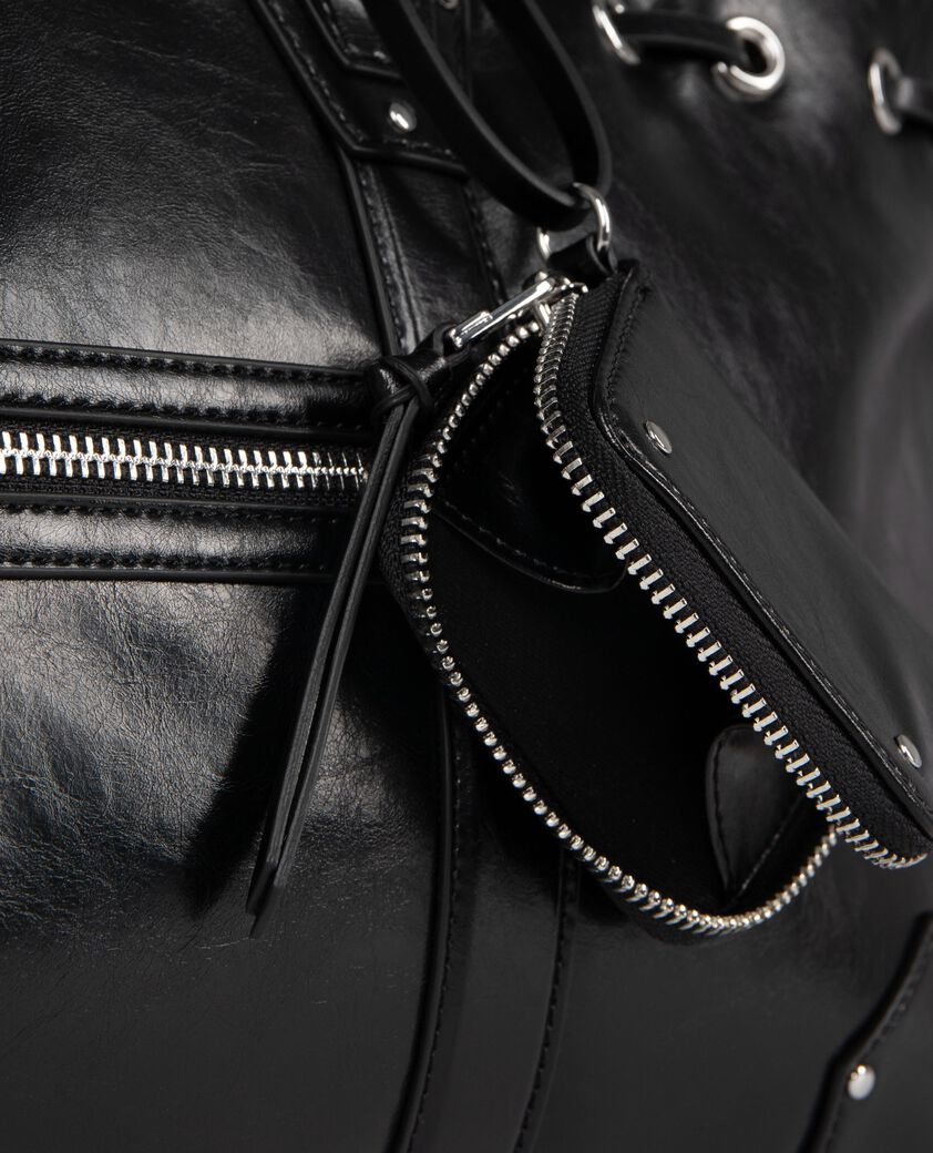 The Kooples DAMEN BLACK schwarze einkaufstasche aus recyceltem leder