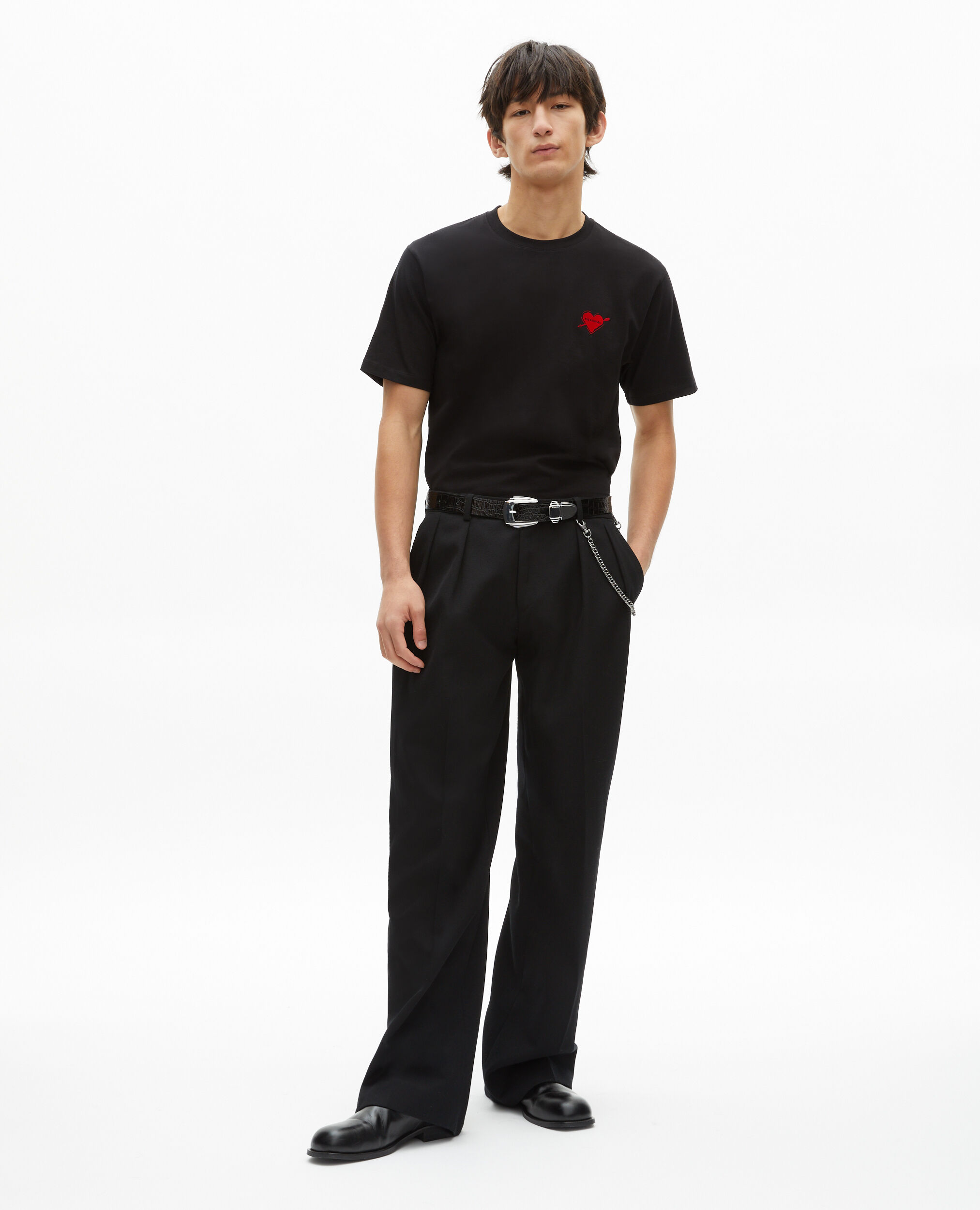 Schwarzes T-Shirt mit Beflockung, BLACK, hi-res image number null