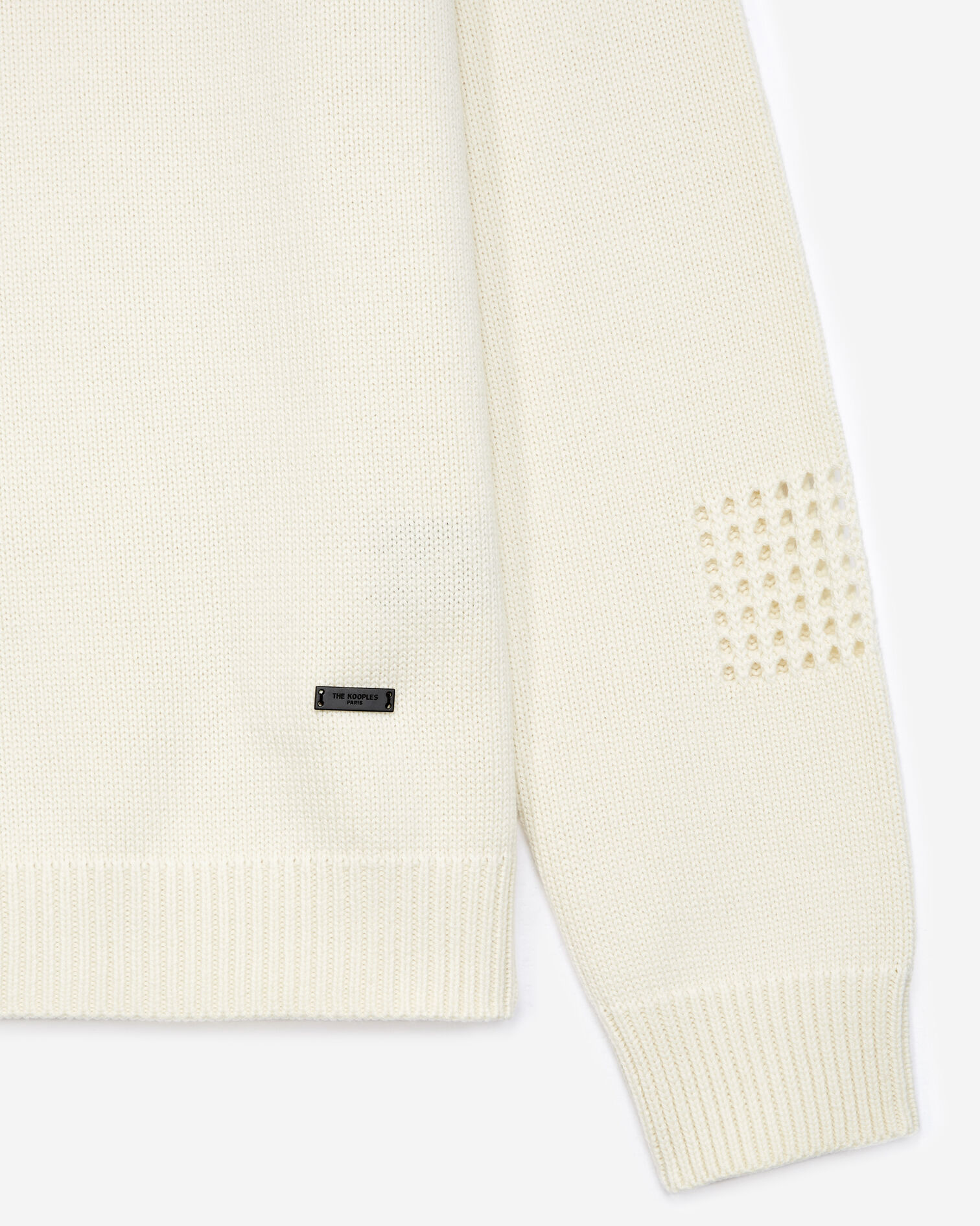 Pull en laine et coton écru à détails, BEIGE, hi-res image number null
