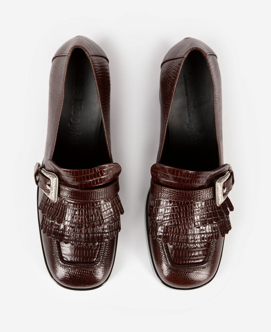 The Kooples WOMEN BROWN brown leather heeled loafers