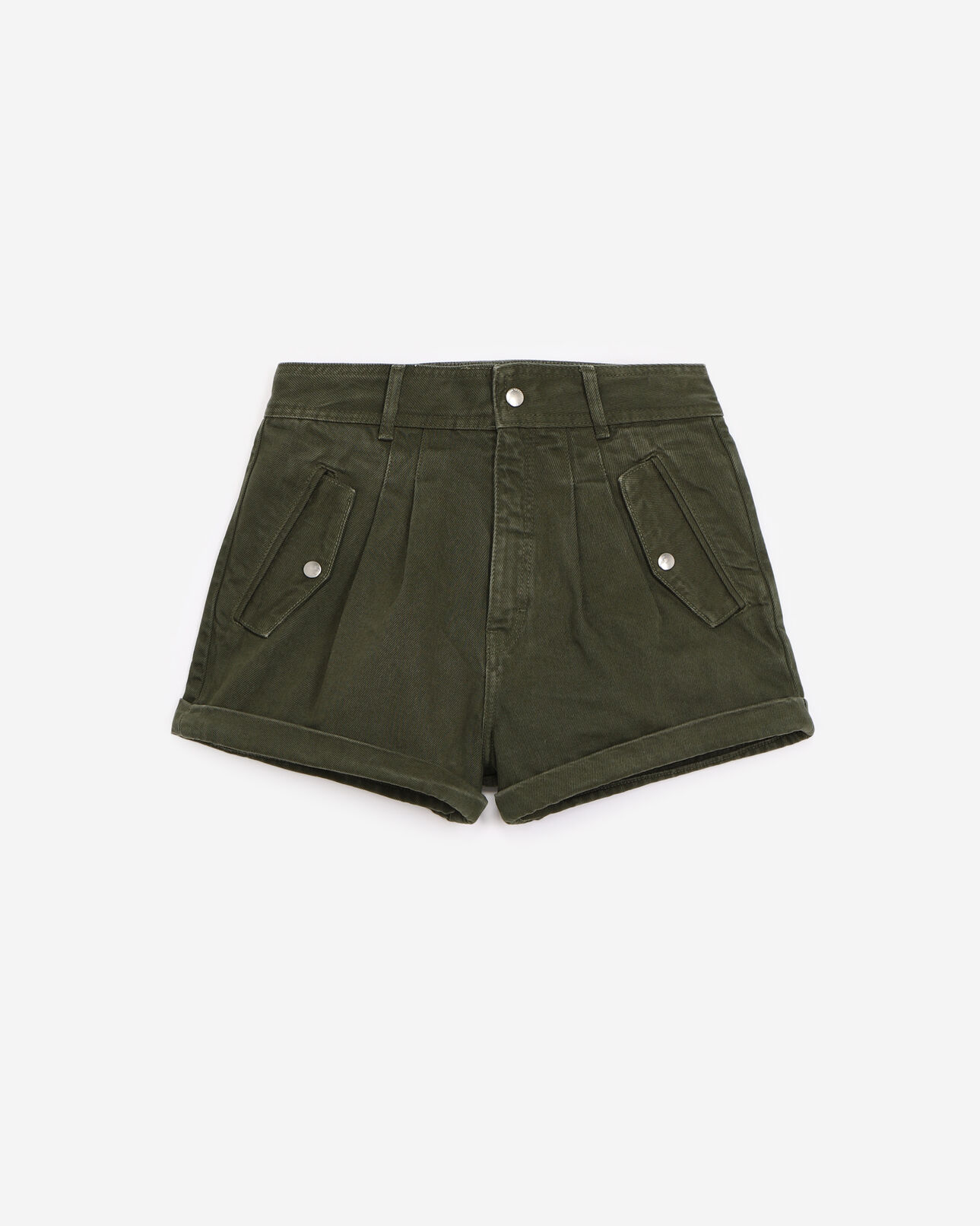 The Kooples WOMEN KAKI stretch linen khaki shorts with pockets