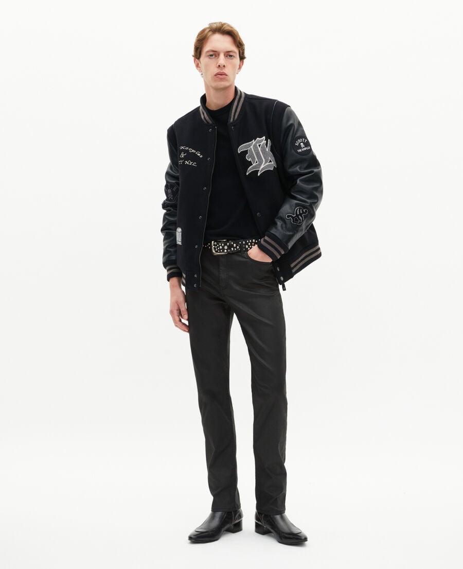 The Kooples HOMME BLACK blouson varsity en cuir noir the kooples x schott nyc