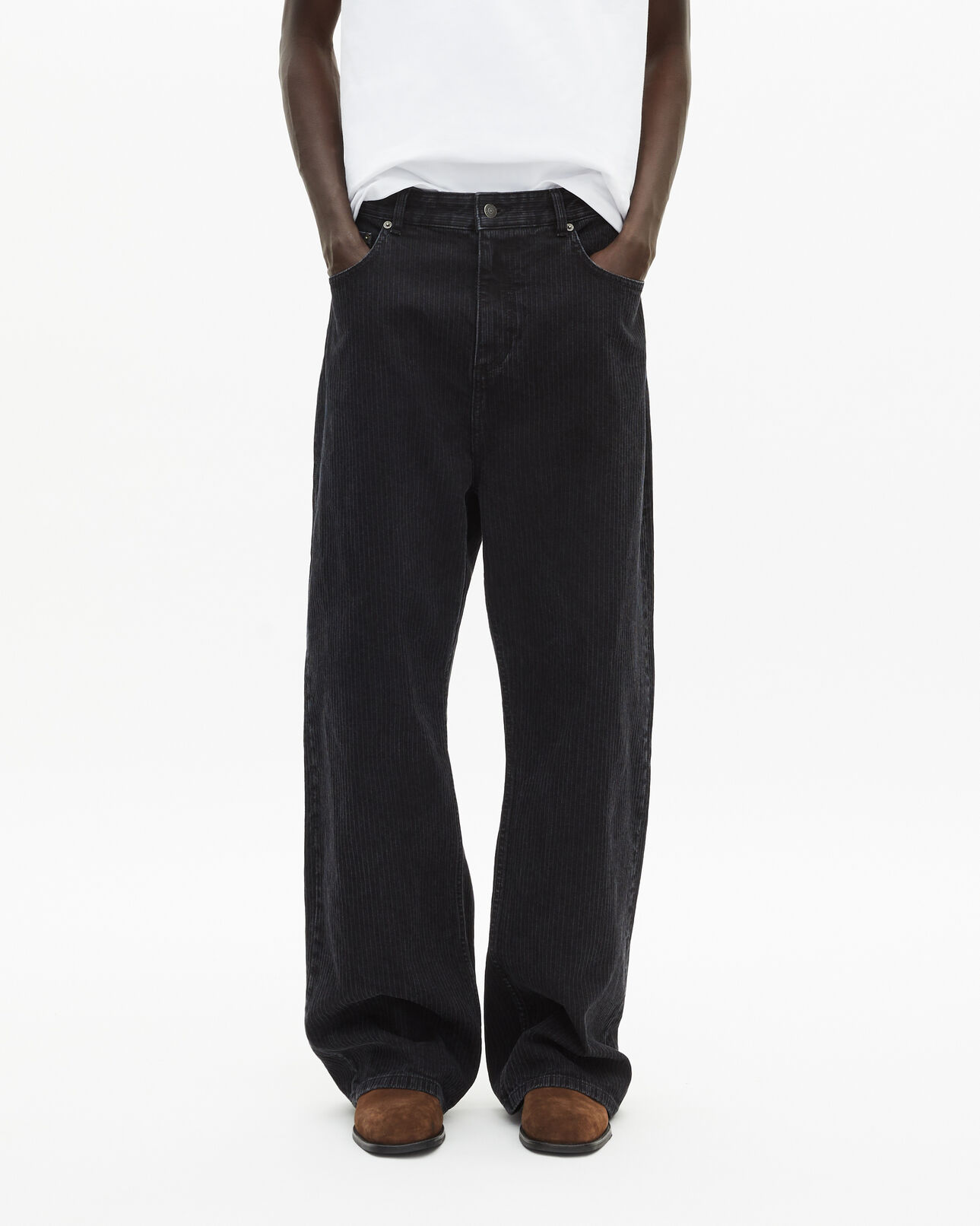 The Kooples HOMME BLACK WASHED jean baggy effet côtelé noir