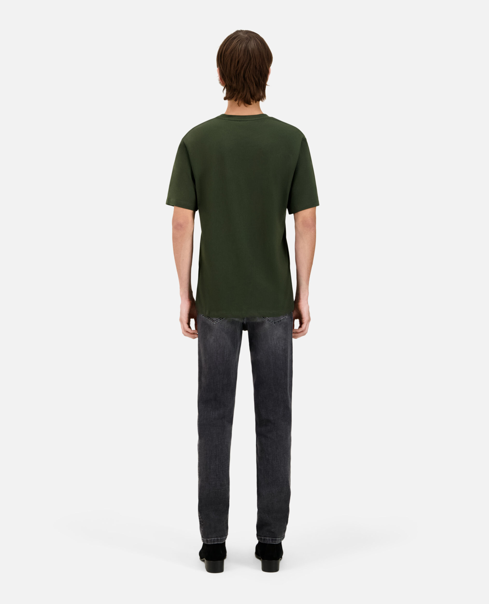 Khakifarbenes Herren-T-Shirt mit Siebdruck, DARK GREEN, hi-res image number null