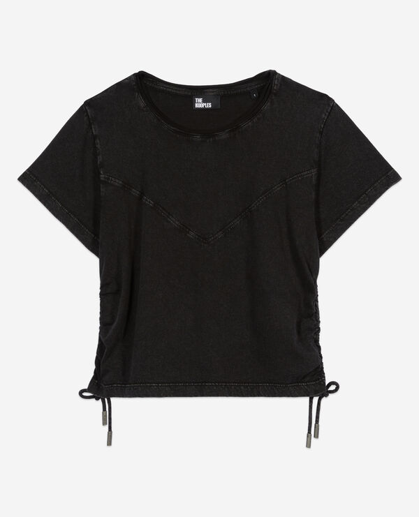 black t-shirt with lacing