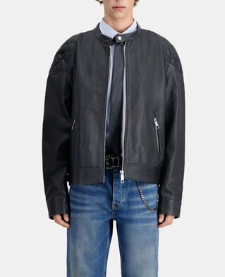 The Kooples HOMME BLACK blouson en cuir noir avec détails matelassés
