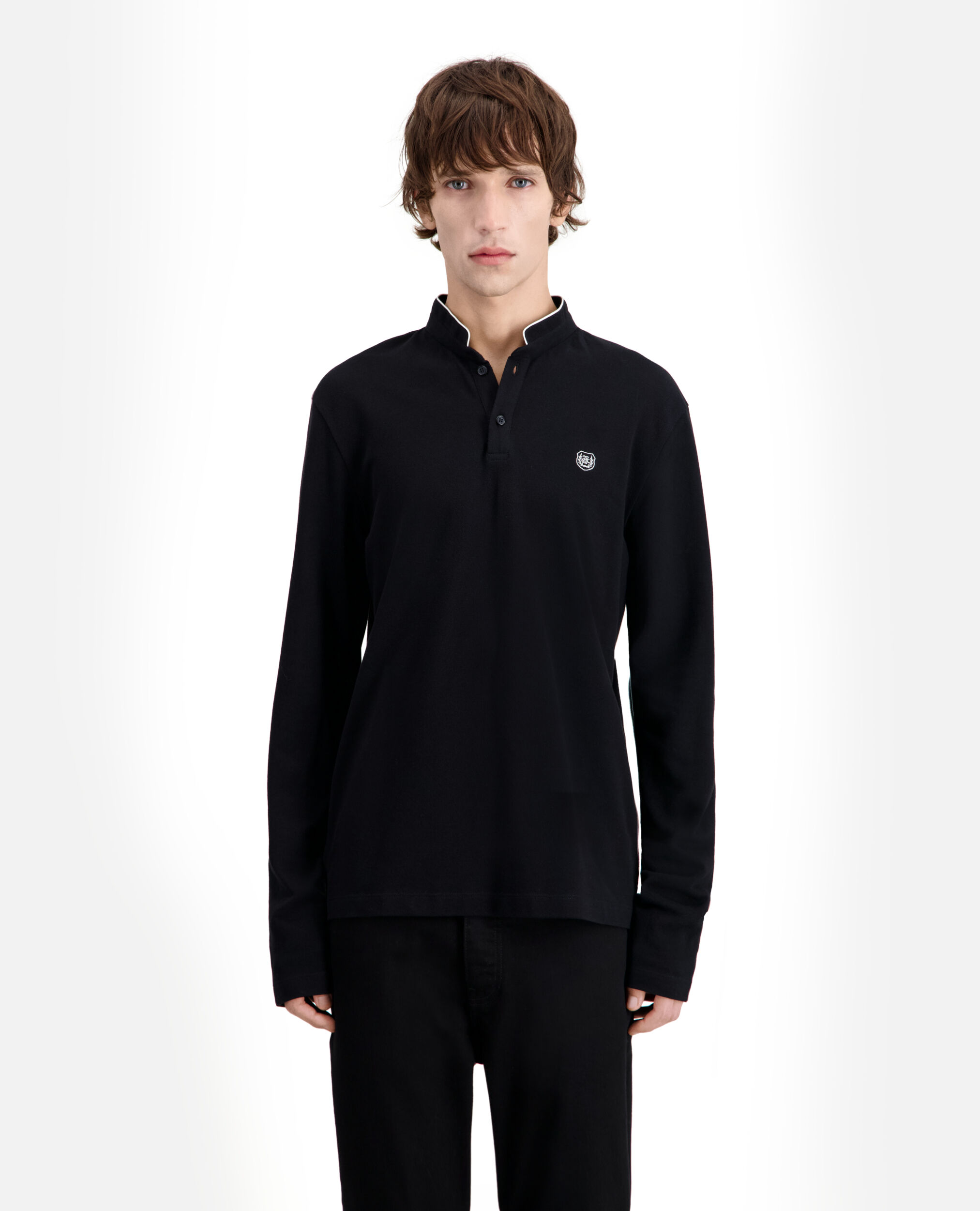 Black cotton polo t-shirt, BLACK, hi-res image number null