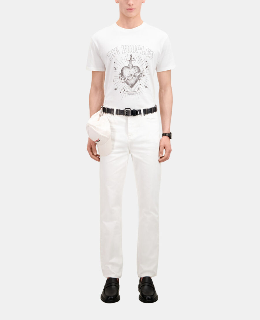 men's white t-shirt with dagger through heart serigraphy