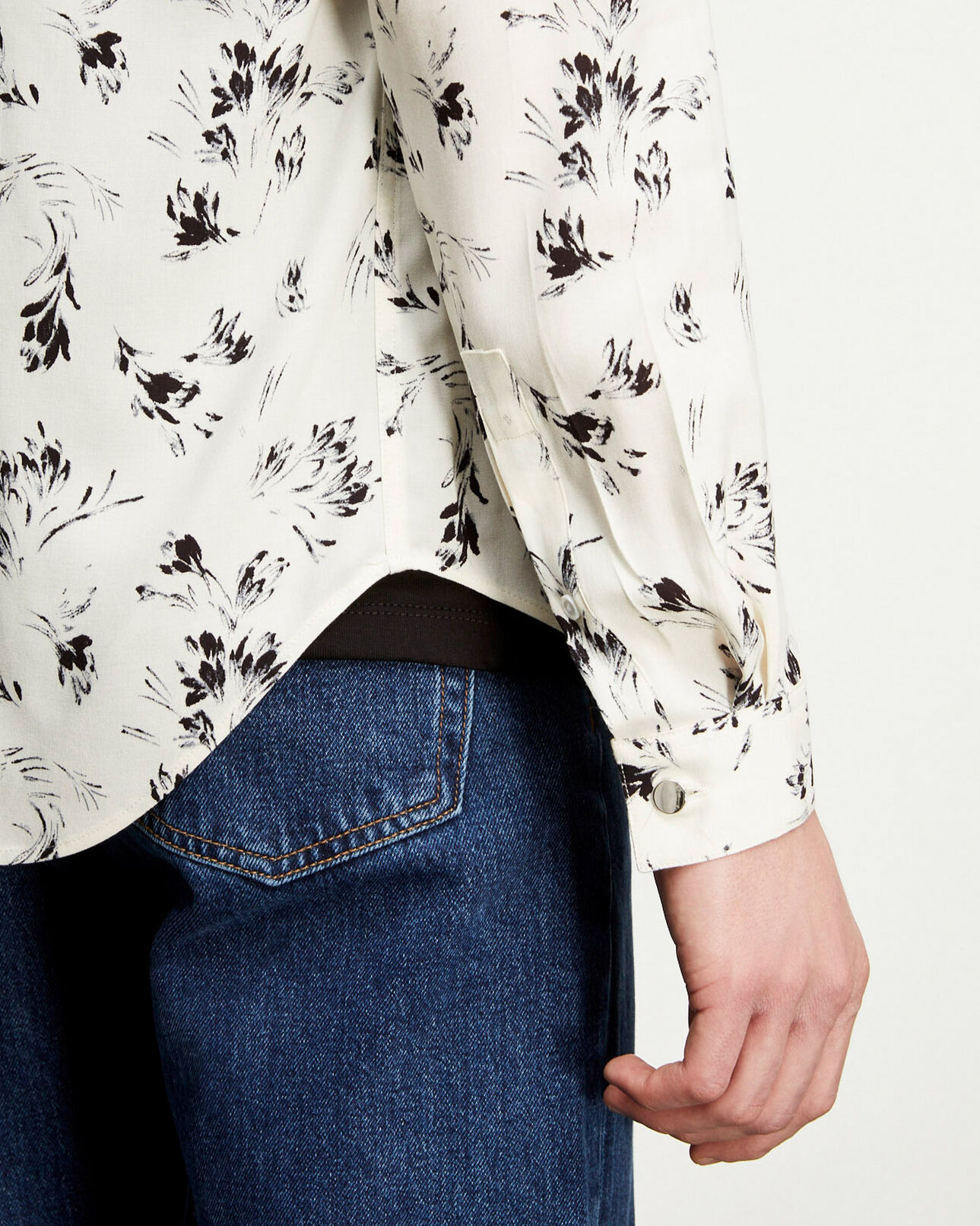The Kooples MEN OFF WHITE / BLACK flowing black and ecru floral shirt