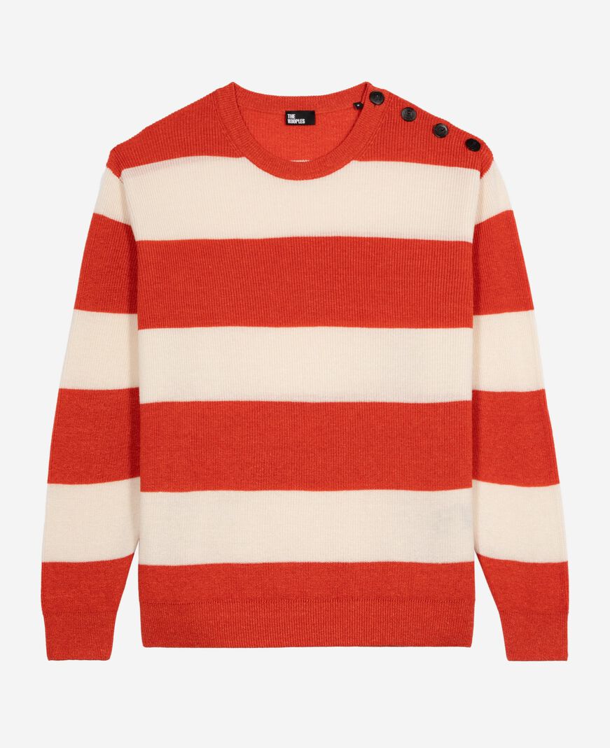 The Kooples MEN ORANGE ECRU wool and linen sweater in orange stripes
