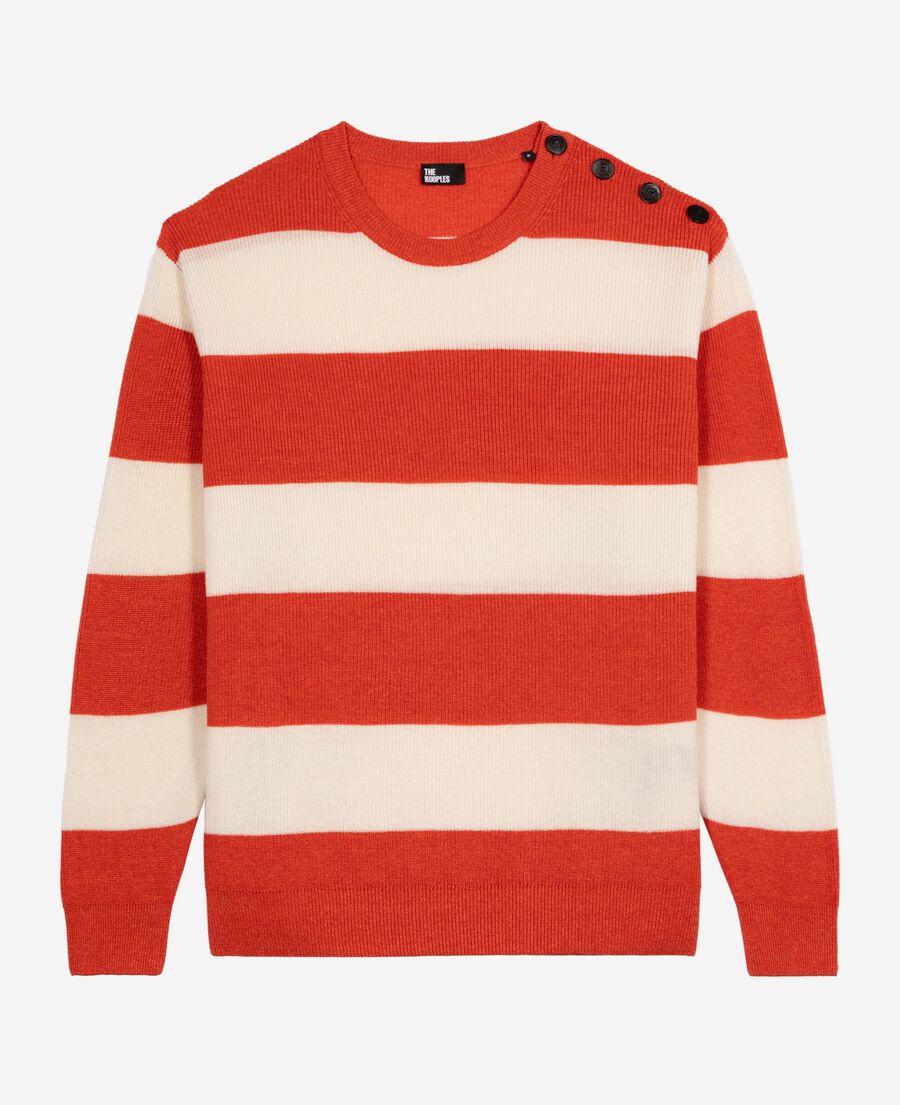 The Kooples MEN ORANGE ECRU wool and linen sweater in orange stripes