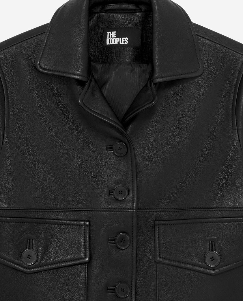 The Kooples FEMME BLACK blouson court en cuir noir