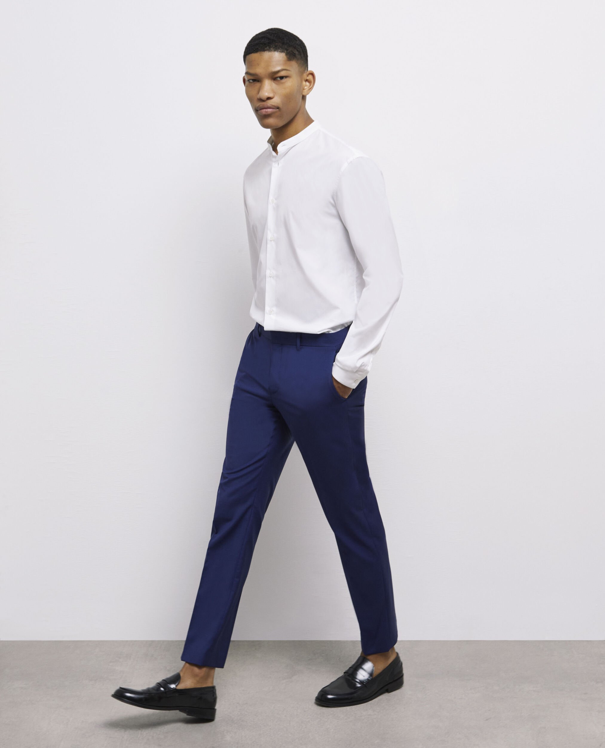 Blue dress pants store and white shirt