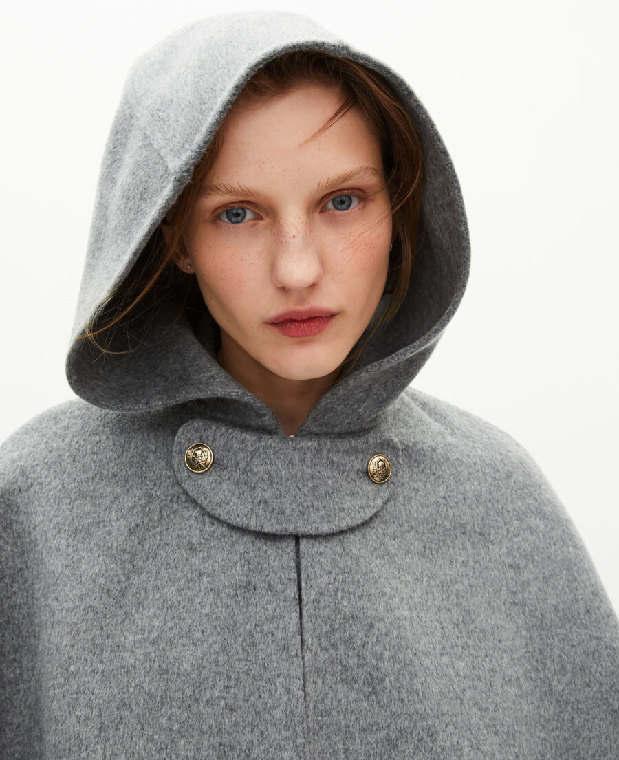 The Kooples WOMEN GREY long double-faced coat with grey cape