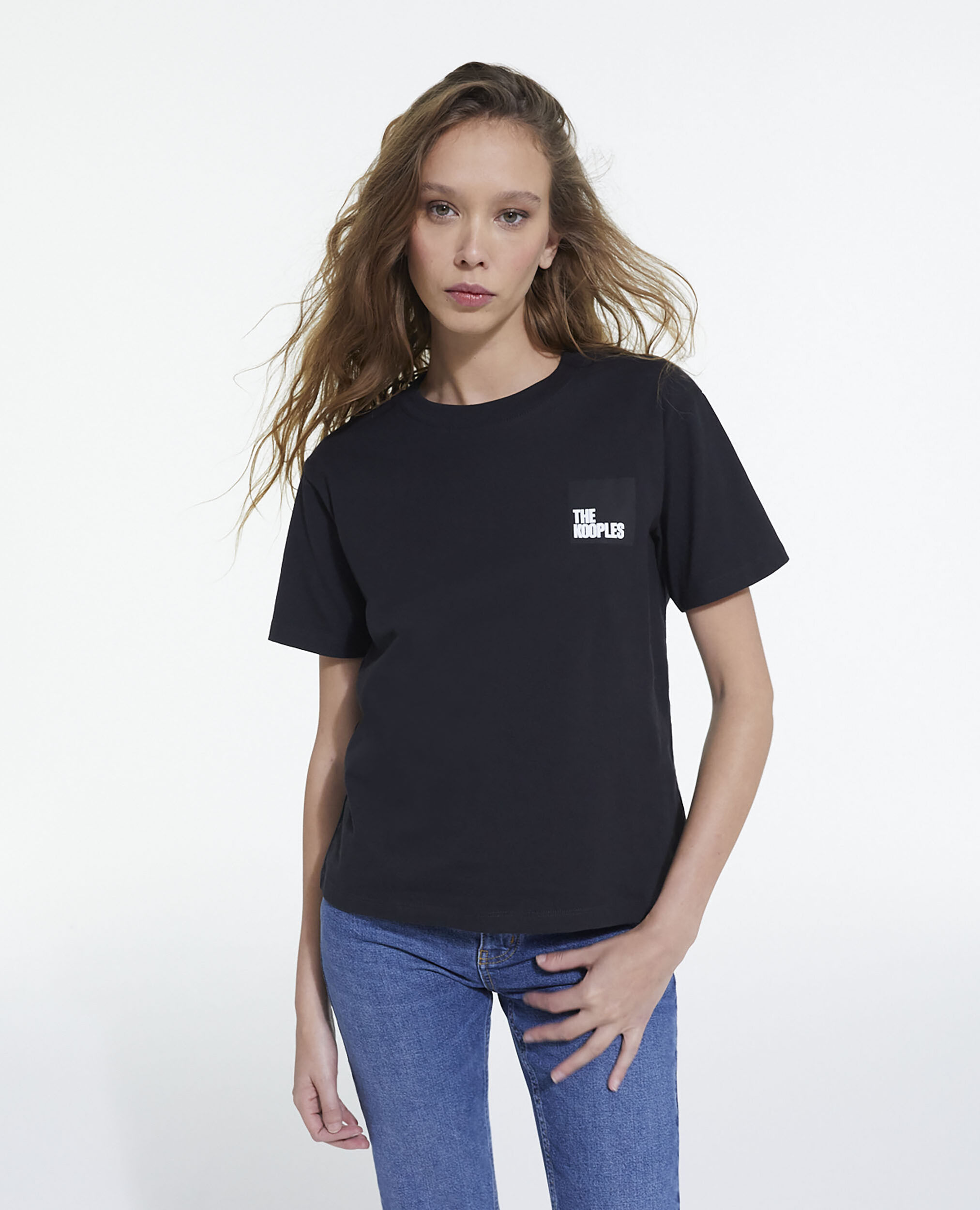 Black cotton T-shirt, BLACK, hi-res image number null