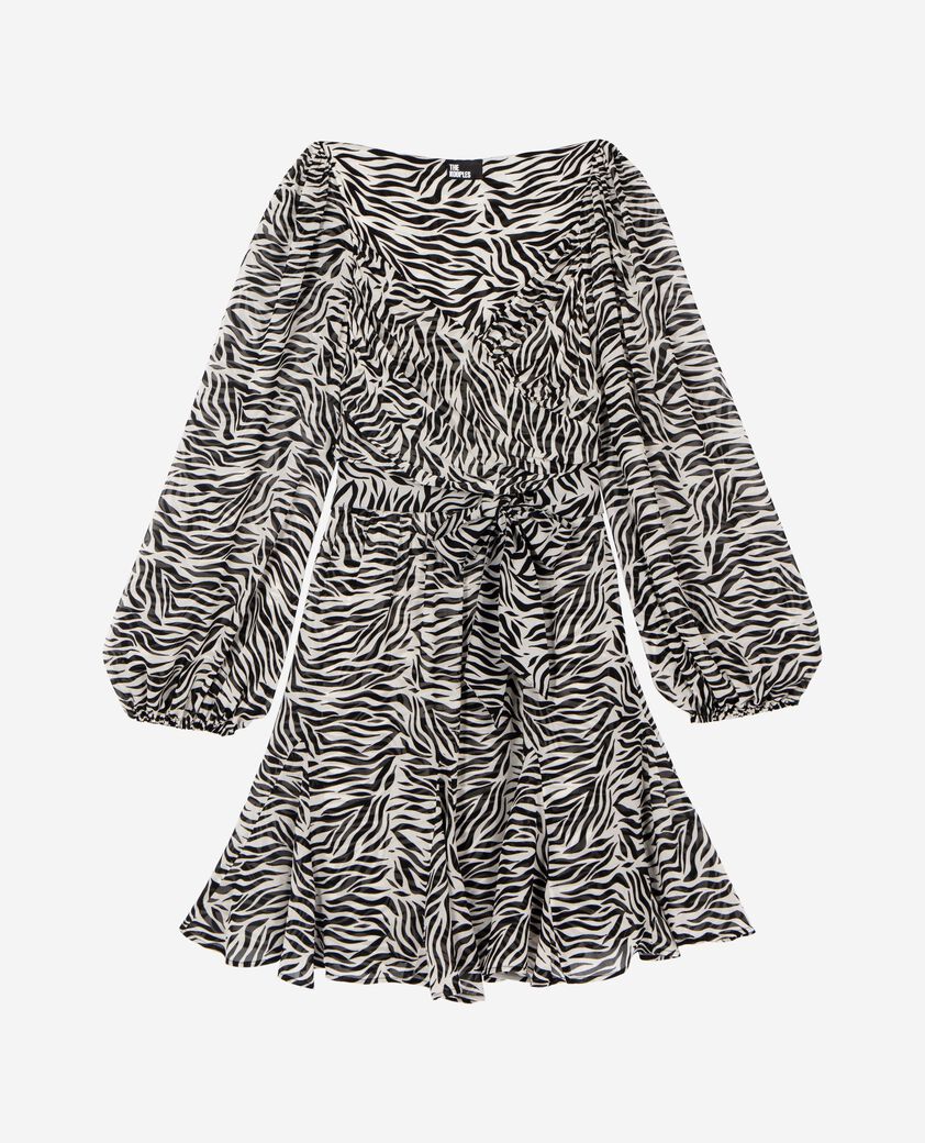 The Kooples WOMEN BLACK WHITE short zebra print wrap dress