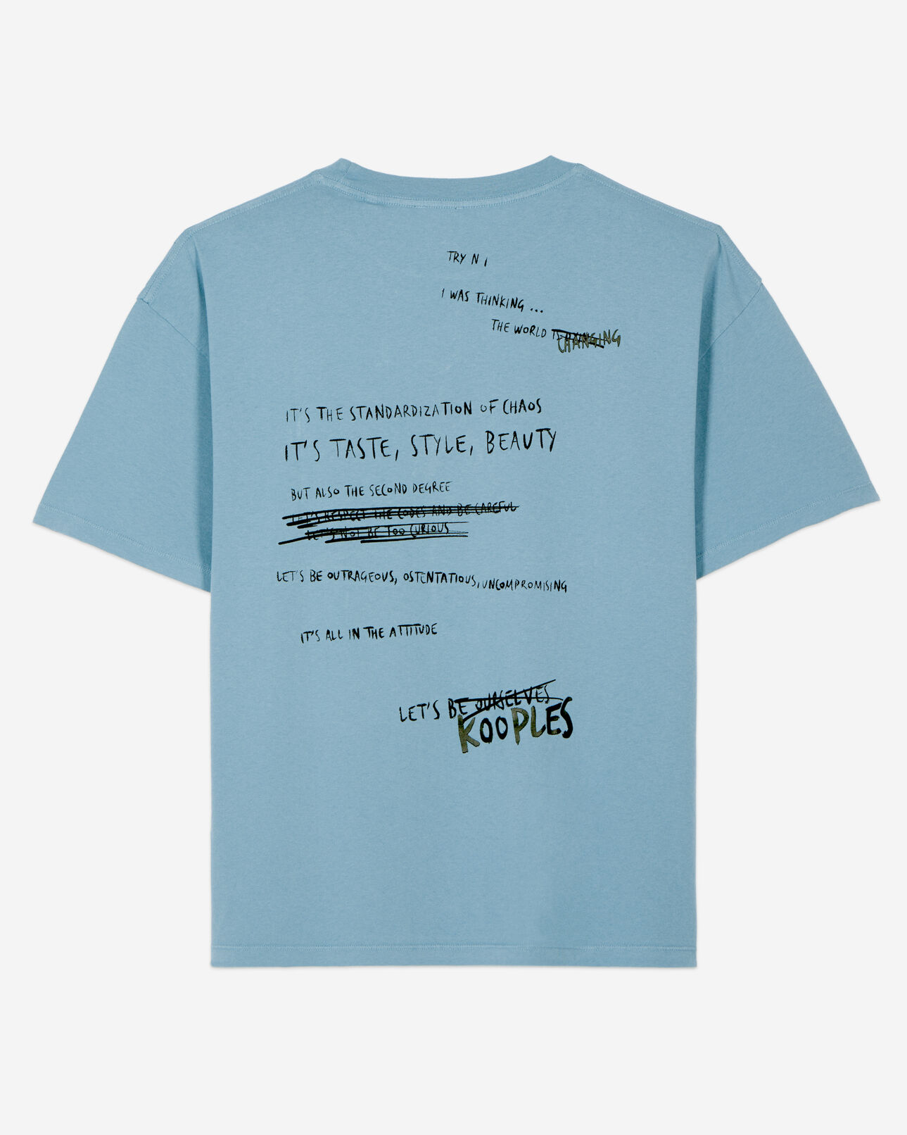 The Kooples MEN STONE BLUE light blue what is handwritten serigraphy t-shirt