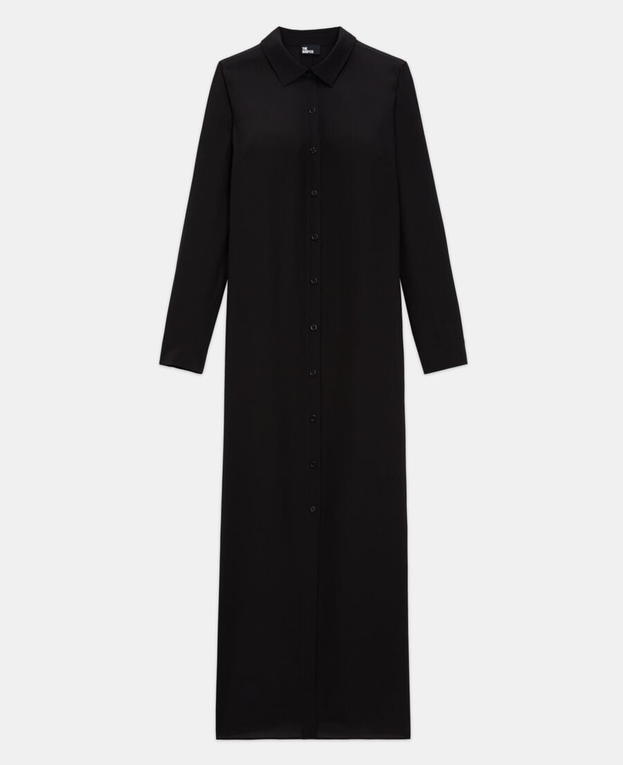 The Kooples WOMEN BLACK long black silk dress