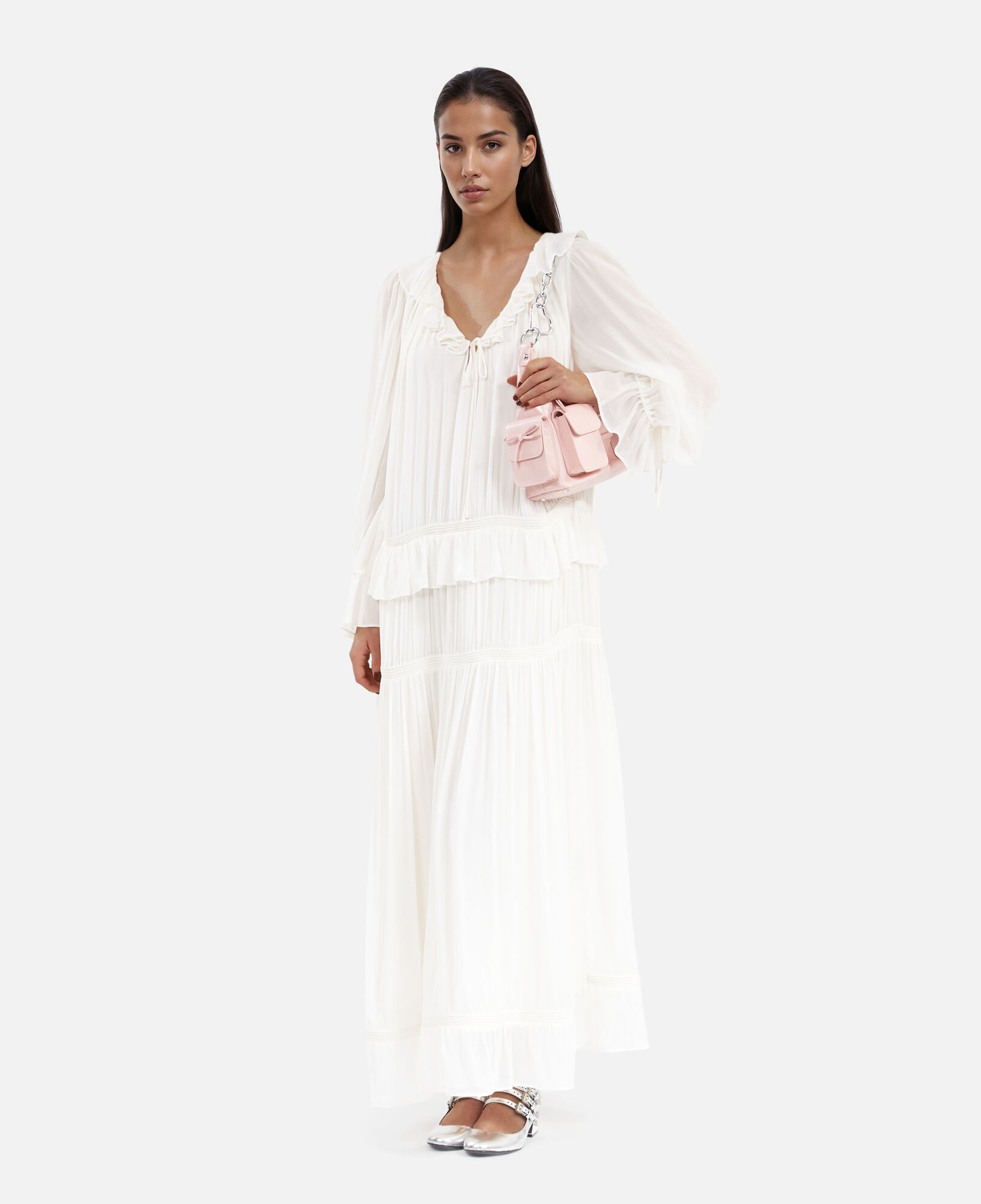 The Kooples WOMEN ECRU pussy bow collar ecru dress