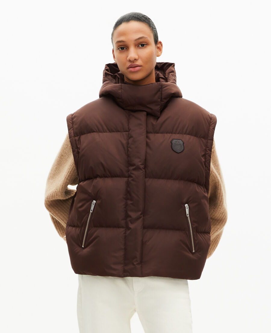 The Kooples WOMEN CHOCOLATE brown down jacket with removable sleeves