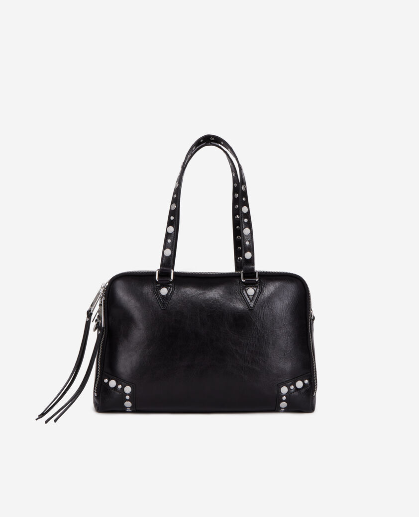 The Kooples WOMEN BLACK large black leather jill handbag with studs