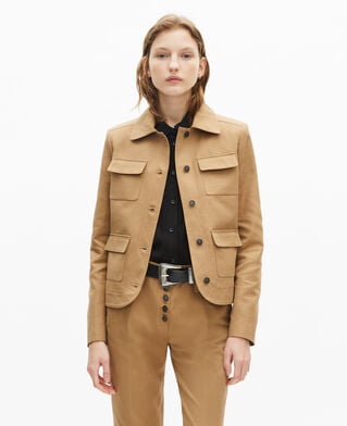 The Kooples FEMME BEIGE veste courte en coton et lin beige