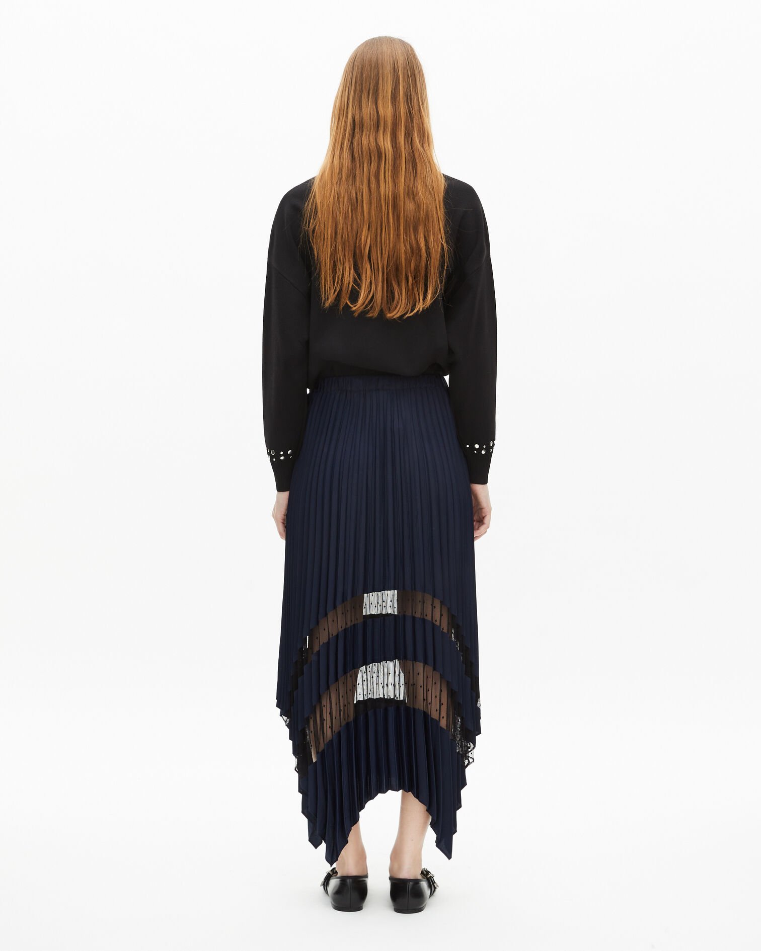 Navy blue pleated long skirt, NAVY, hi-res image number null