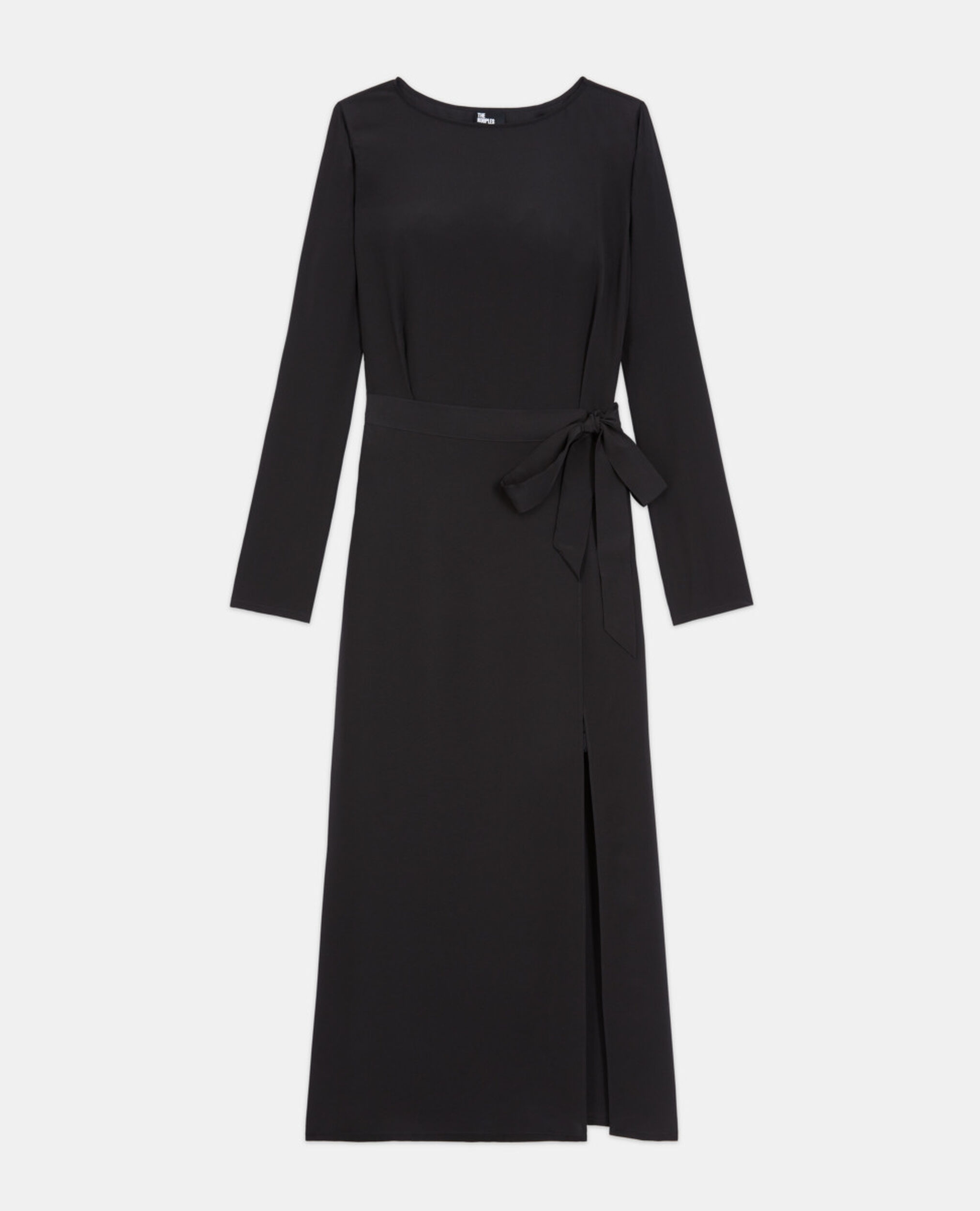 Robe longue en soie noire, BLACK, hi-res image number null