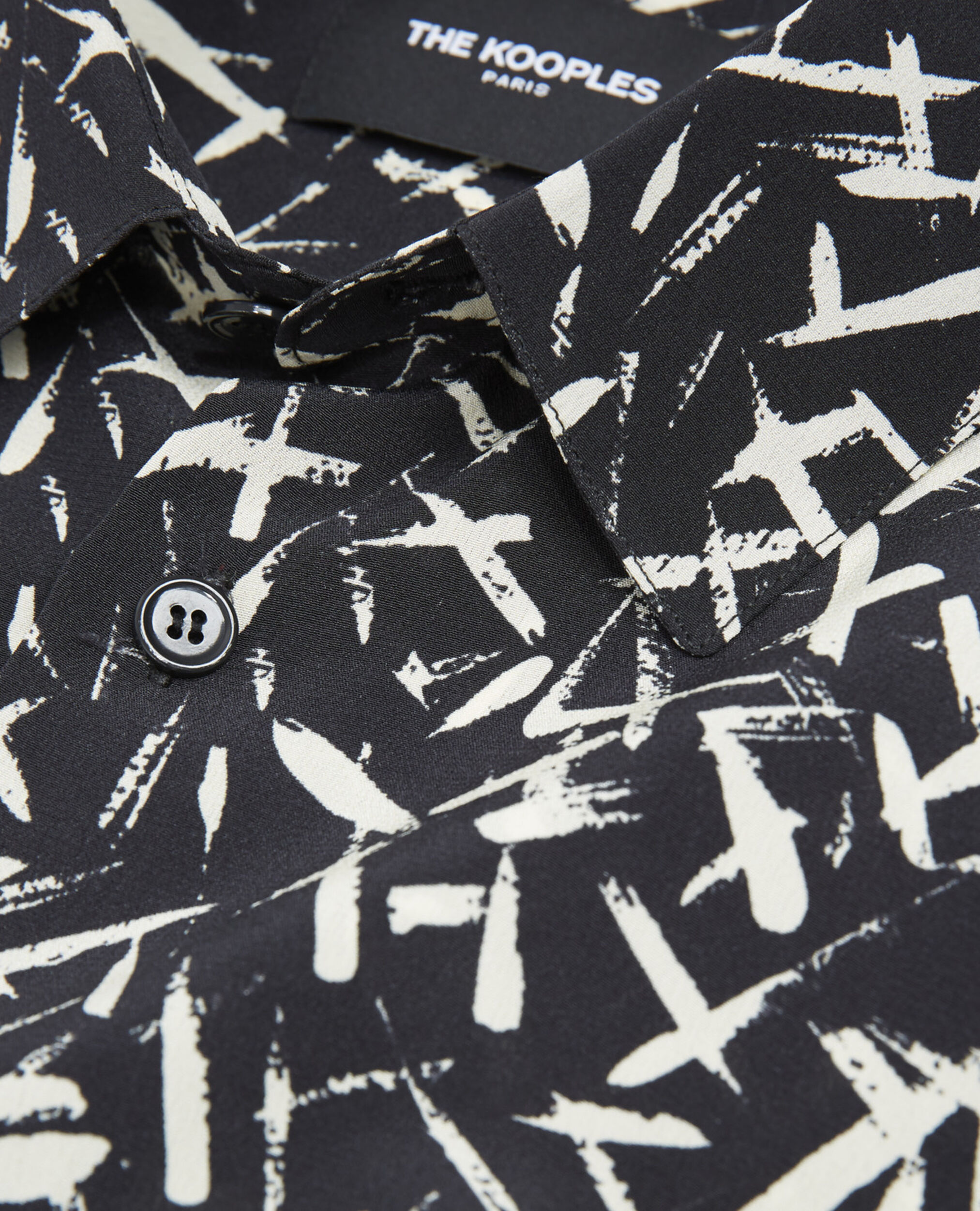 Seidenhemd schwarz Kreuzprint ecrufarben, BLACK WHITE, hi-res image number null