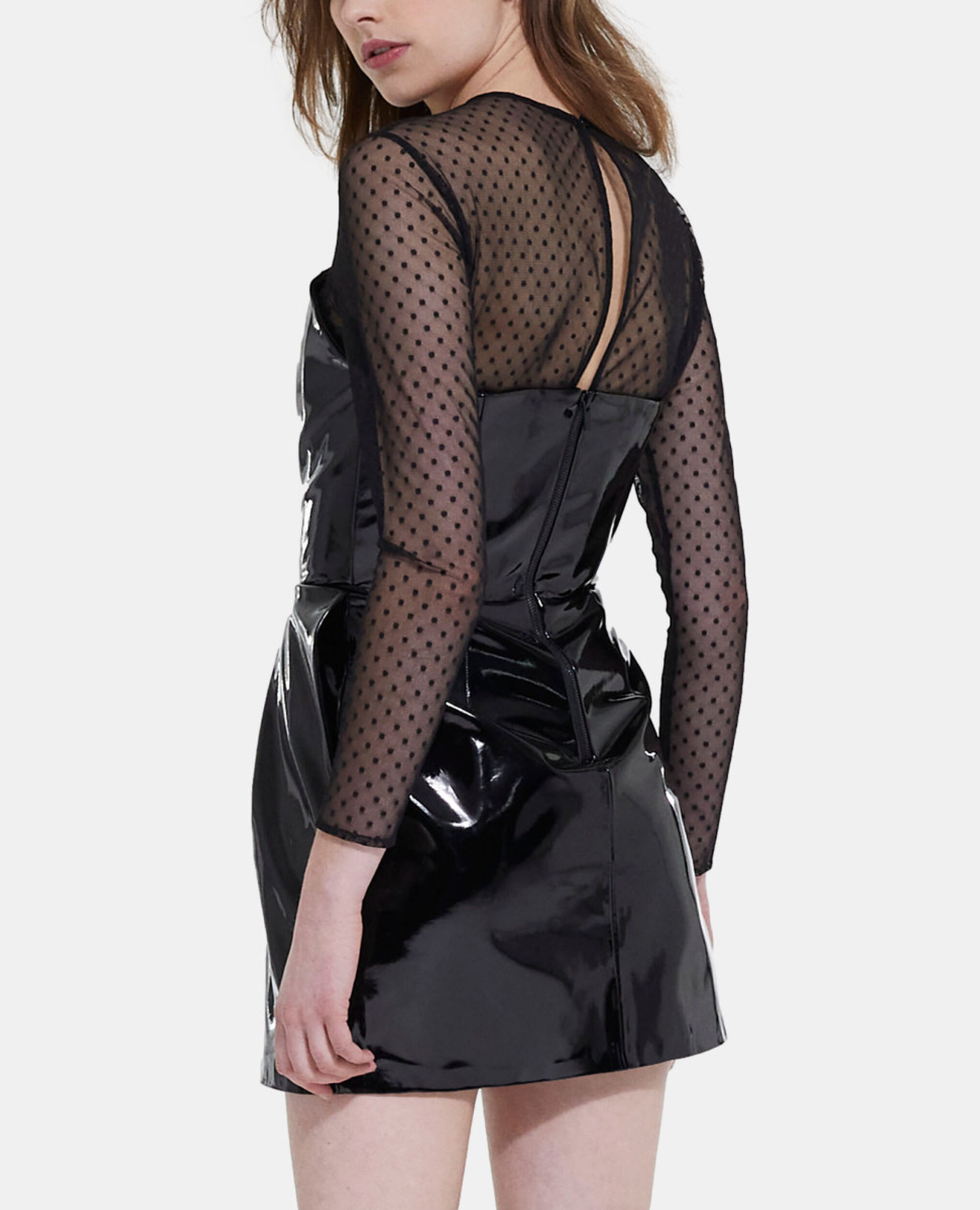 Kurzes schwarzes Kleid mit Vinyl-Effekt, BLACK, hi-res image number null