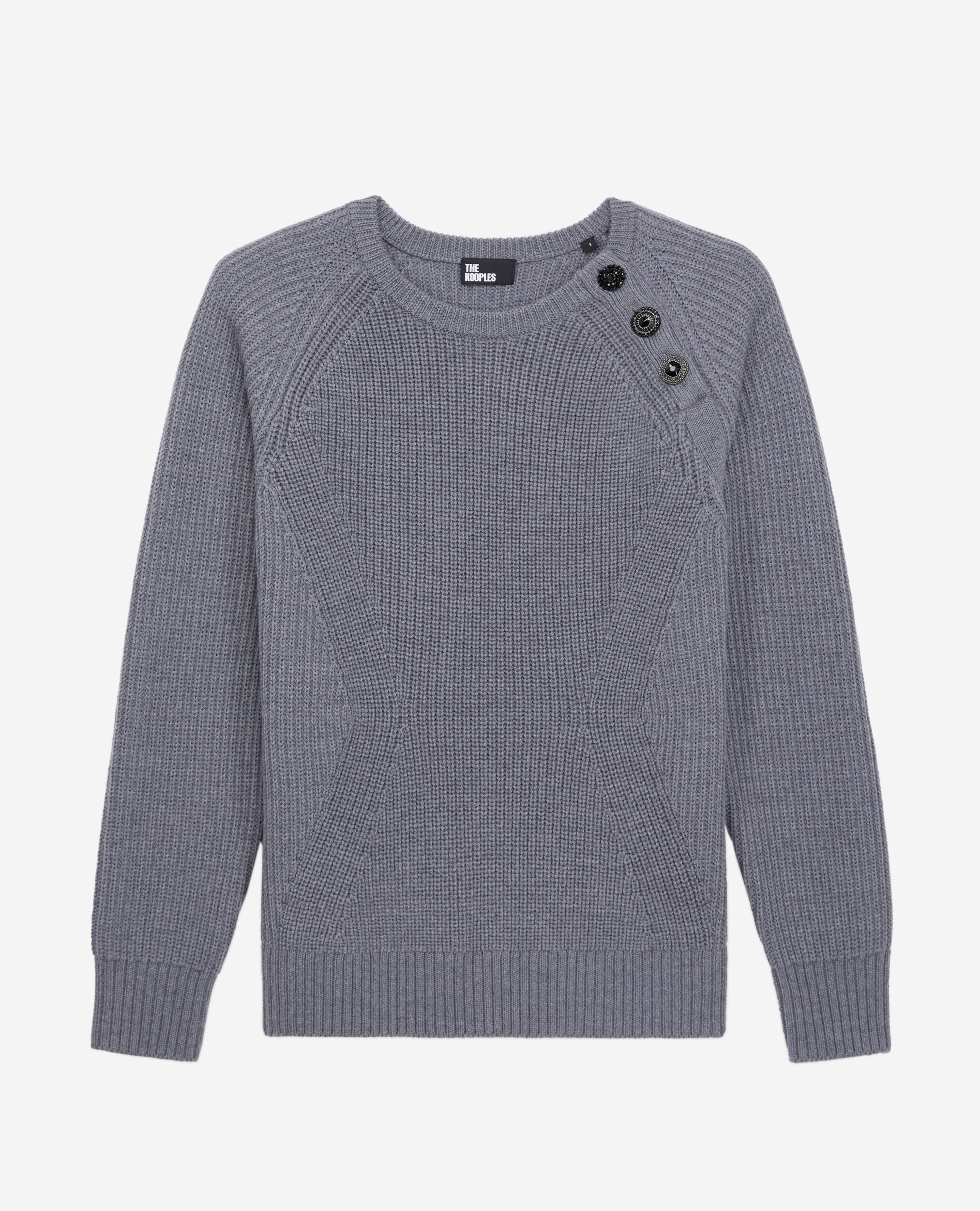 Grey wool sweater with bijou buttons