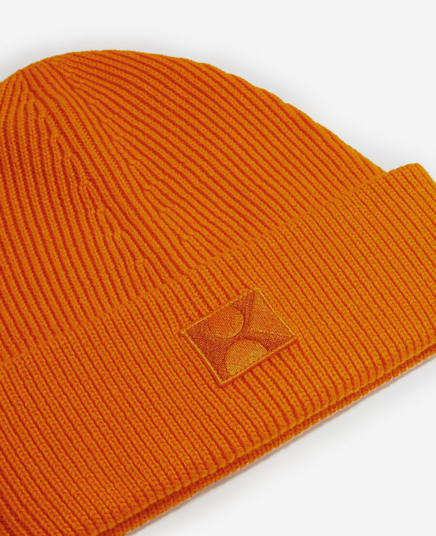 orange wool beanie xl embroidered k patch