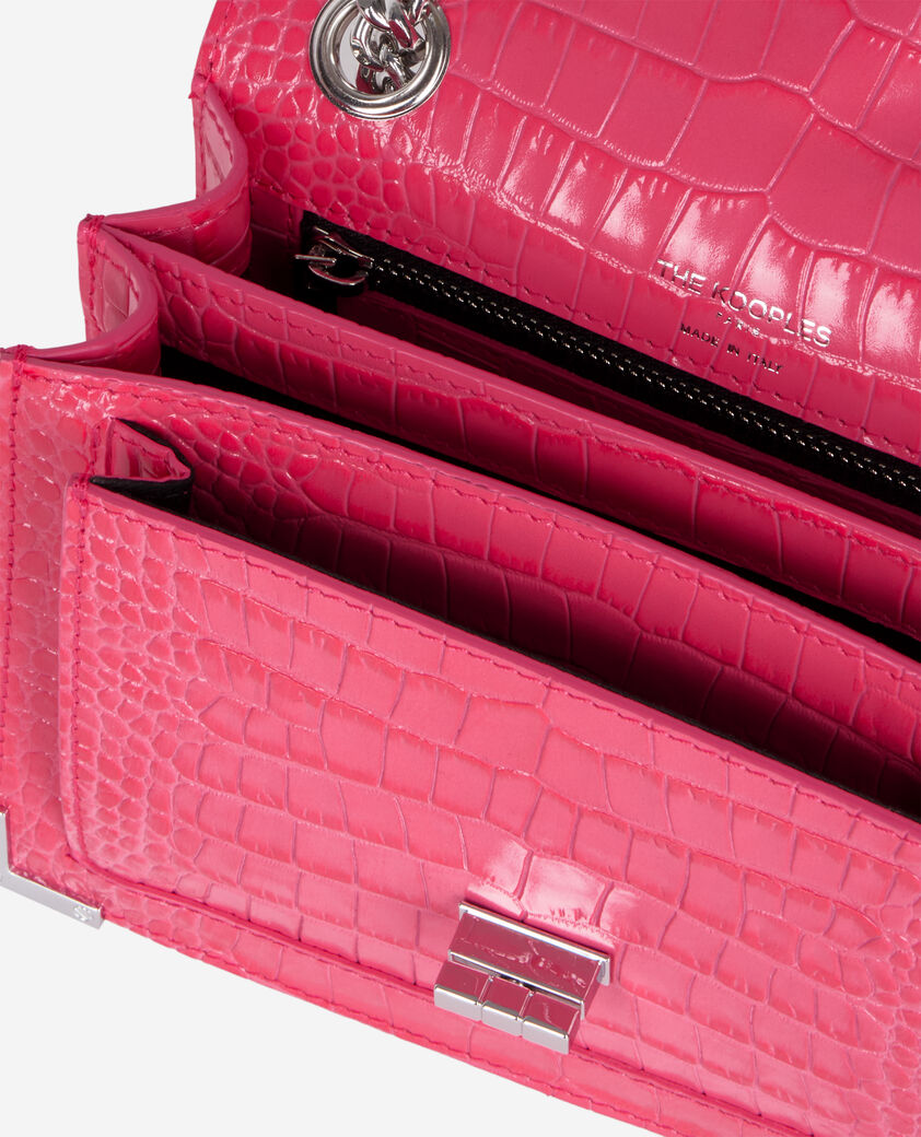 The Kooples FEMME RETRO PINK sac emily cha&icirc;ne en cuir rose effet crocodile