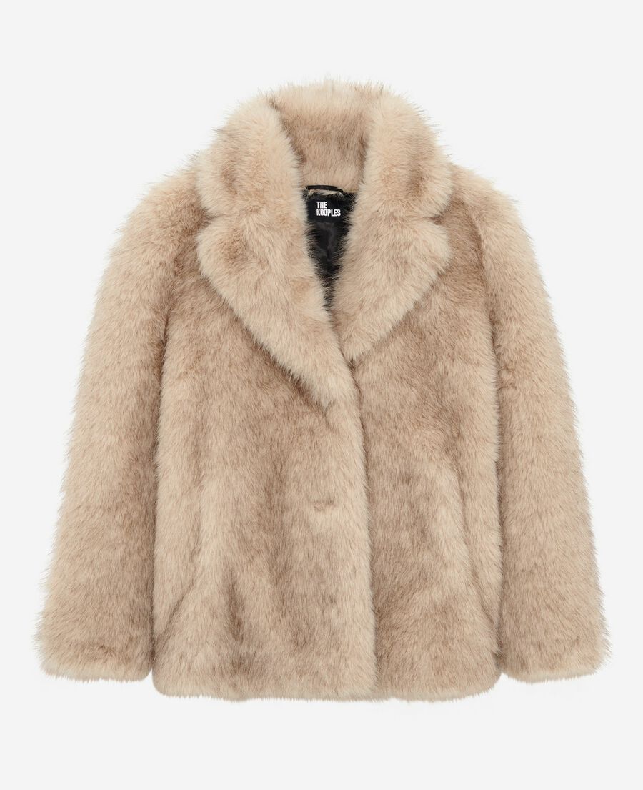 The Kooples WOMEN BEIGE MELANGE beige fur-effect coat