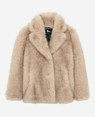 The Kooples WOMEN BEIGE MELANGE beige fur-effect coat