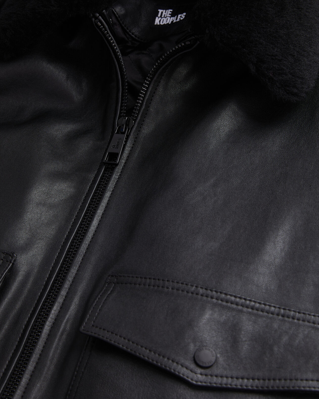 The Kooples HOMME BLACK blouson aviateur en cuir noir