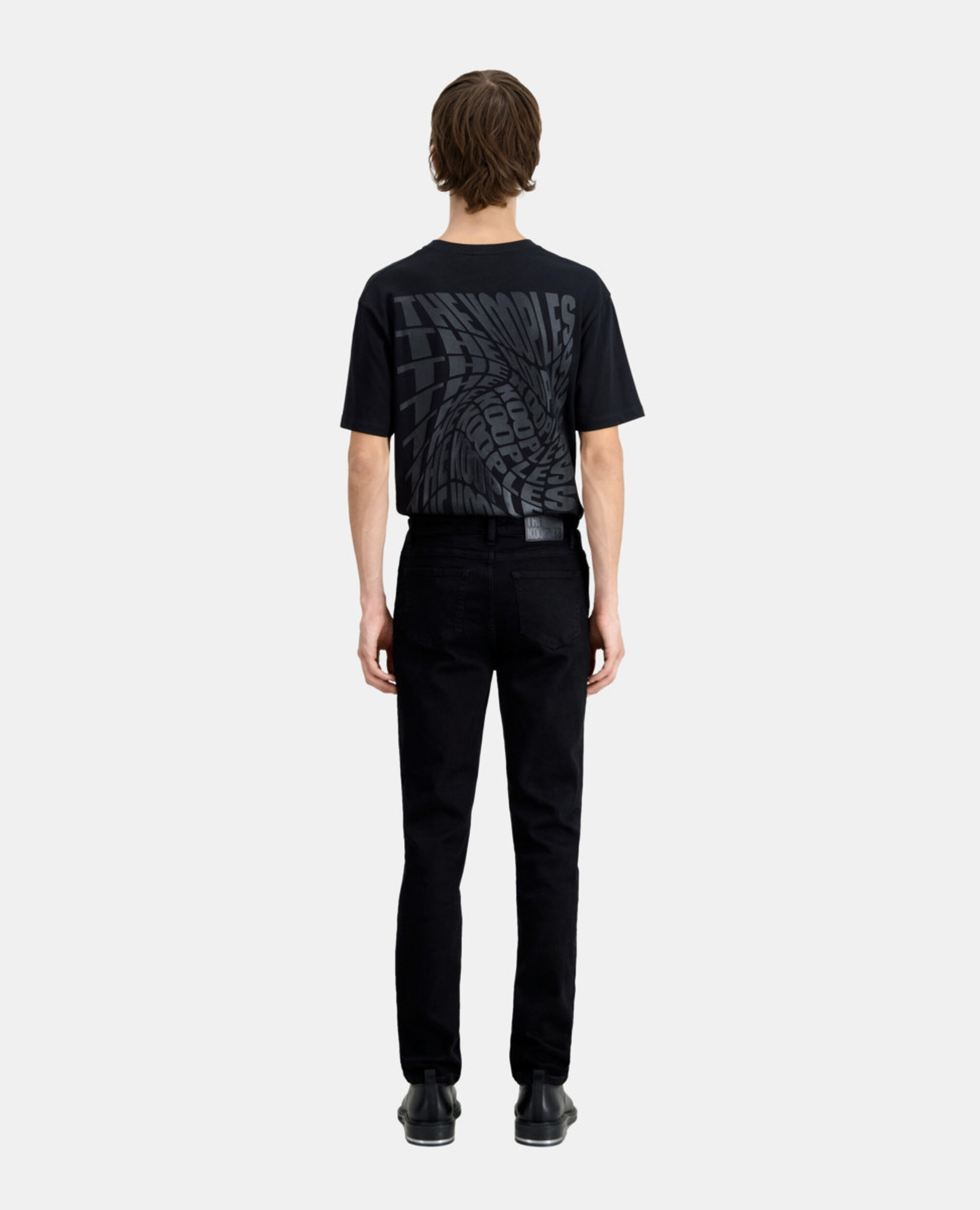 Schwarze Slim-Jeans mit Tasche aus Leder, BLACK, hi-res image number null