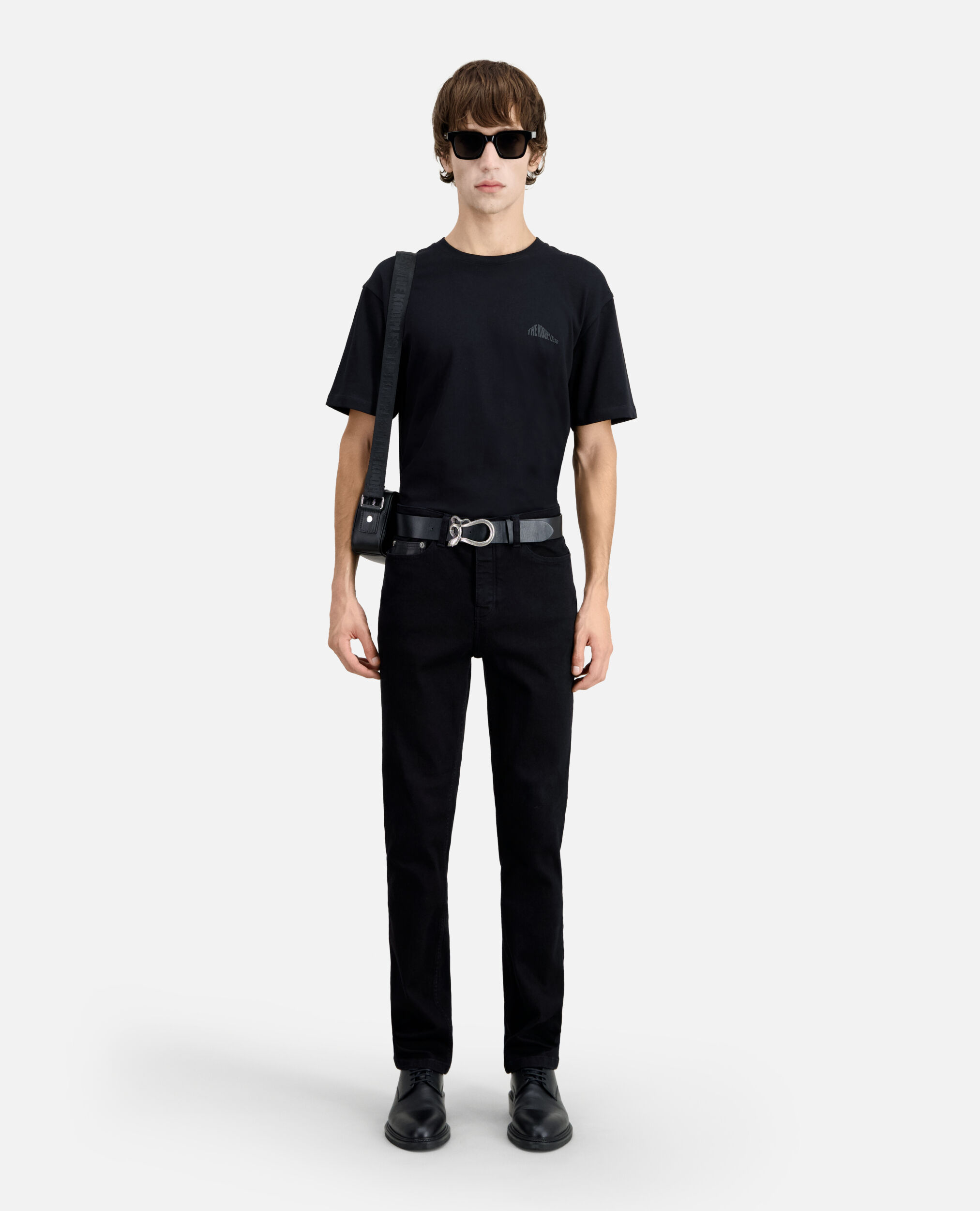 Jean noir slim avec poche en cuir, BLACK, hi-res image number null