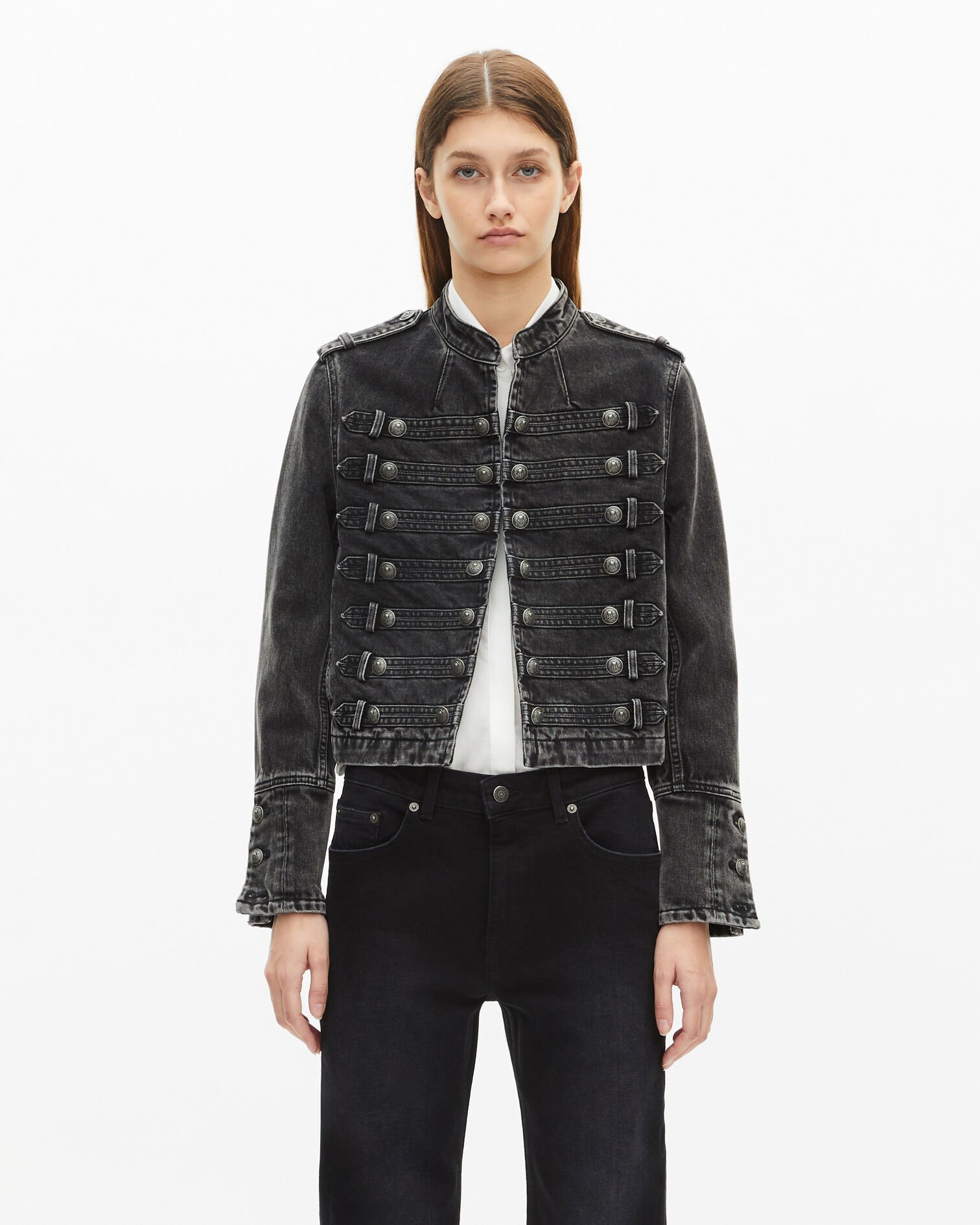 Grey denim officer-style jacket, BLACK WASHED, hi-res image number null