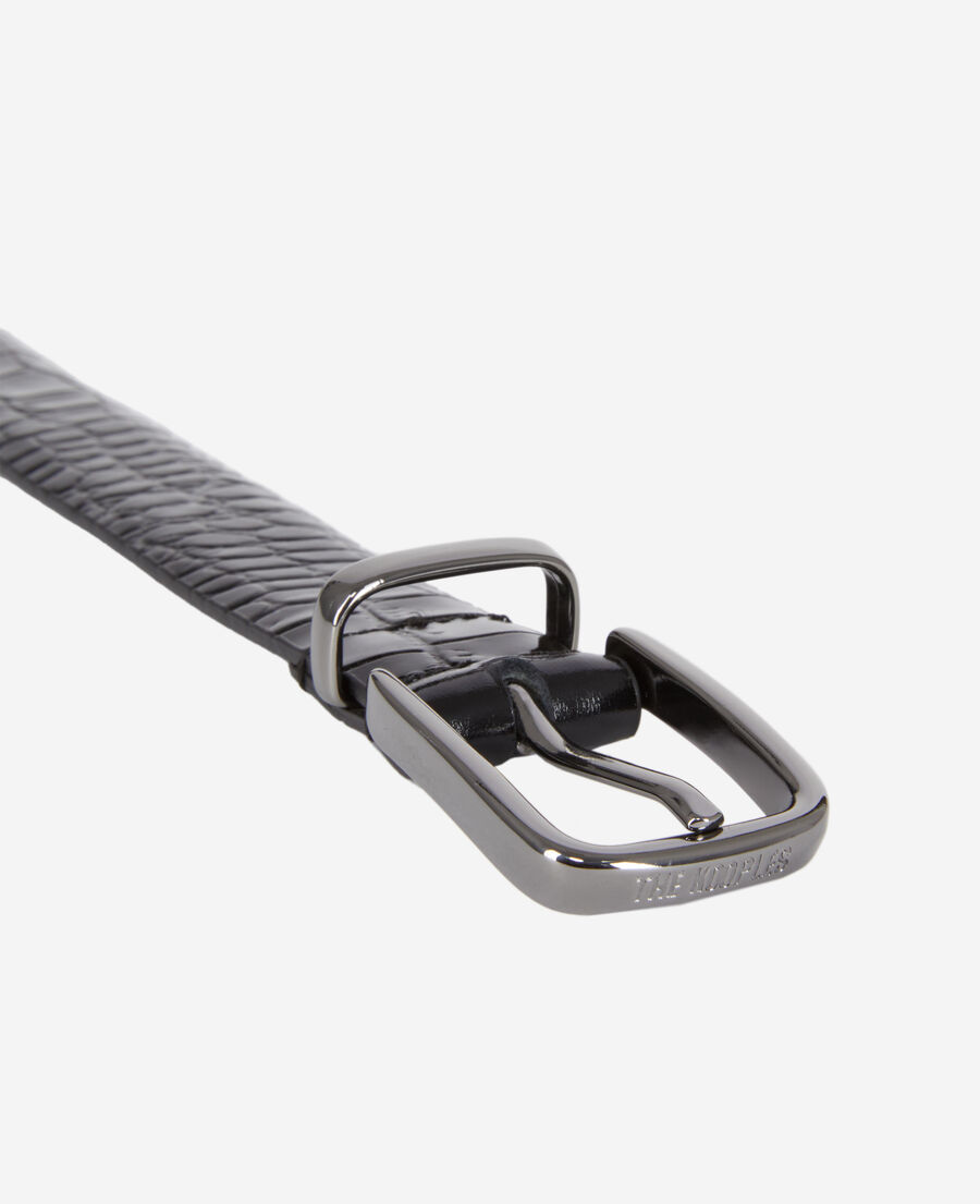 black crocodile-effect leather belt 